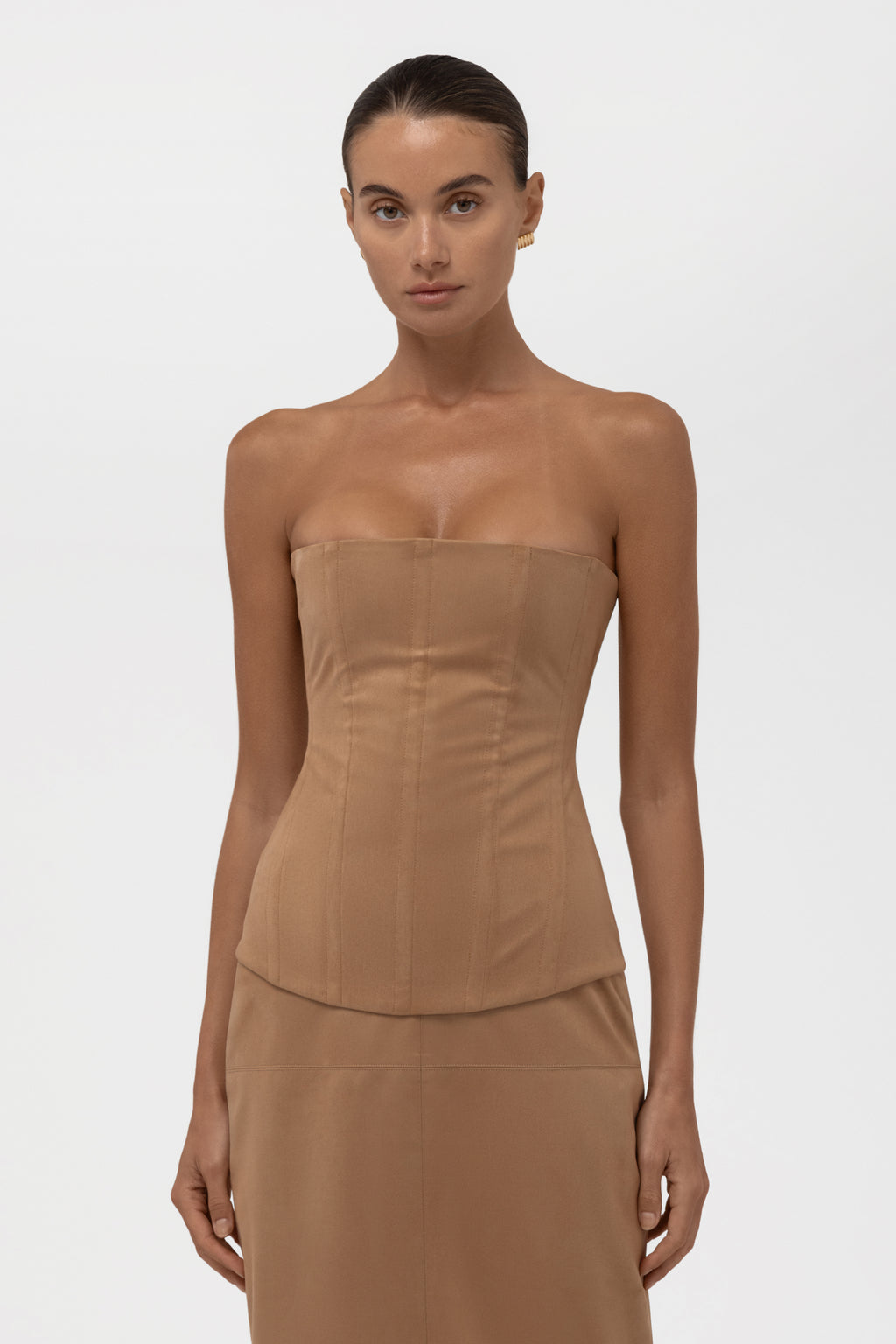 Fatale Faux Suede Corset Top - Camel
