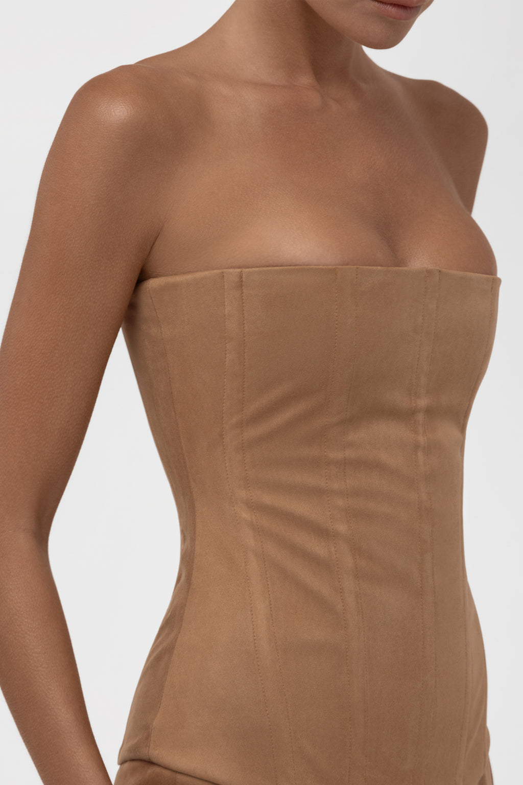 Fatale Faux Suede Corset Top - Camel