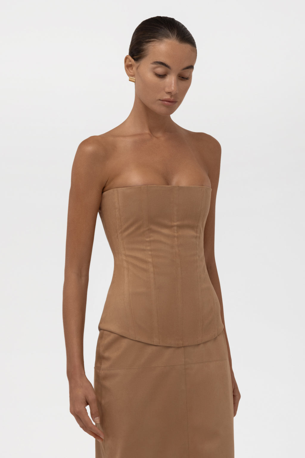 Fatale Faux Suede Corset Top - Camel
