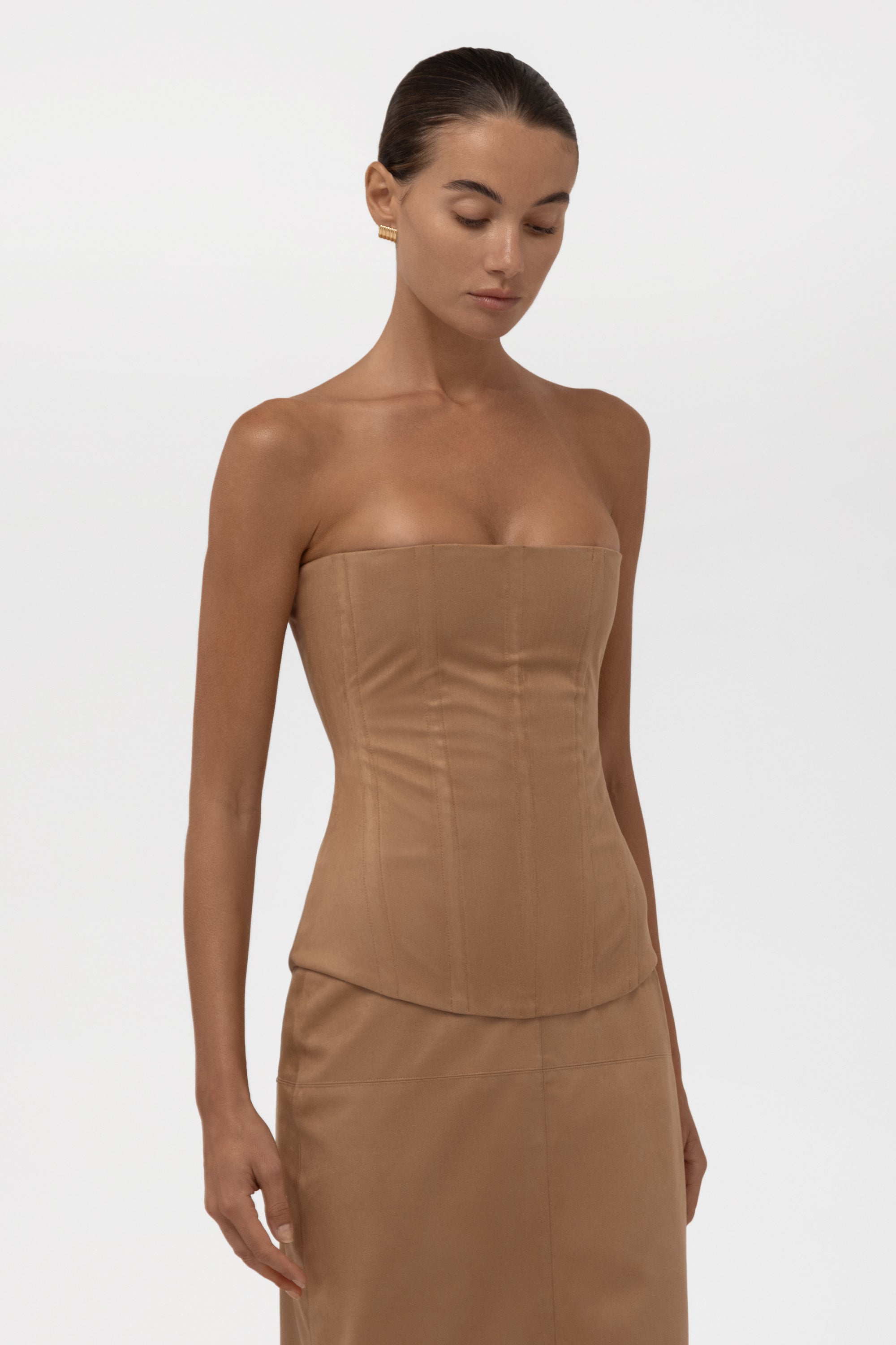 Fatale Faux Suede Corset Top - Camel
