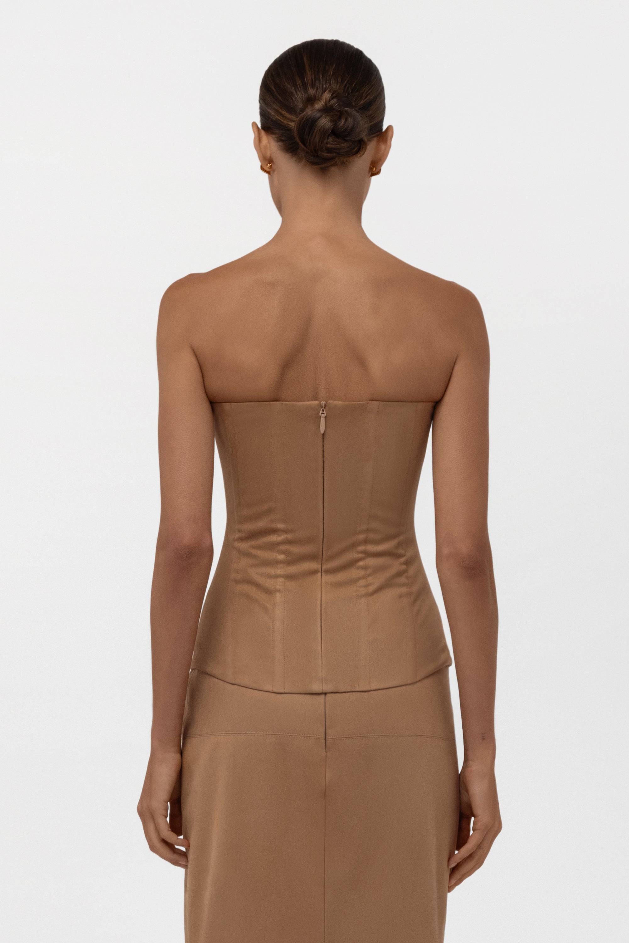 Fatale Faux Suede Corset Top - Camel