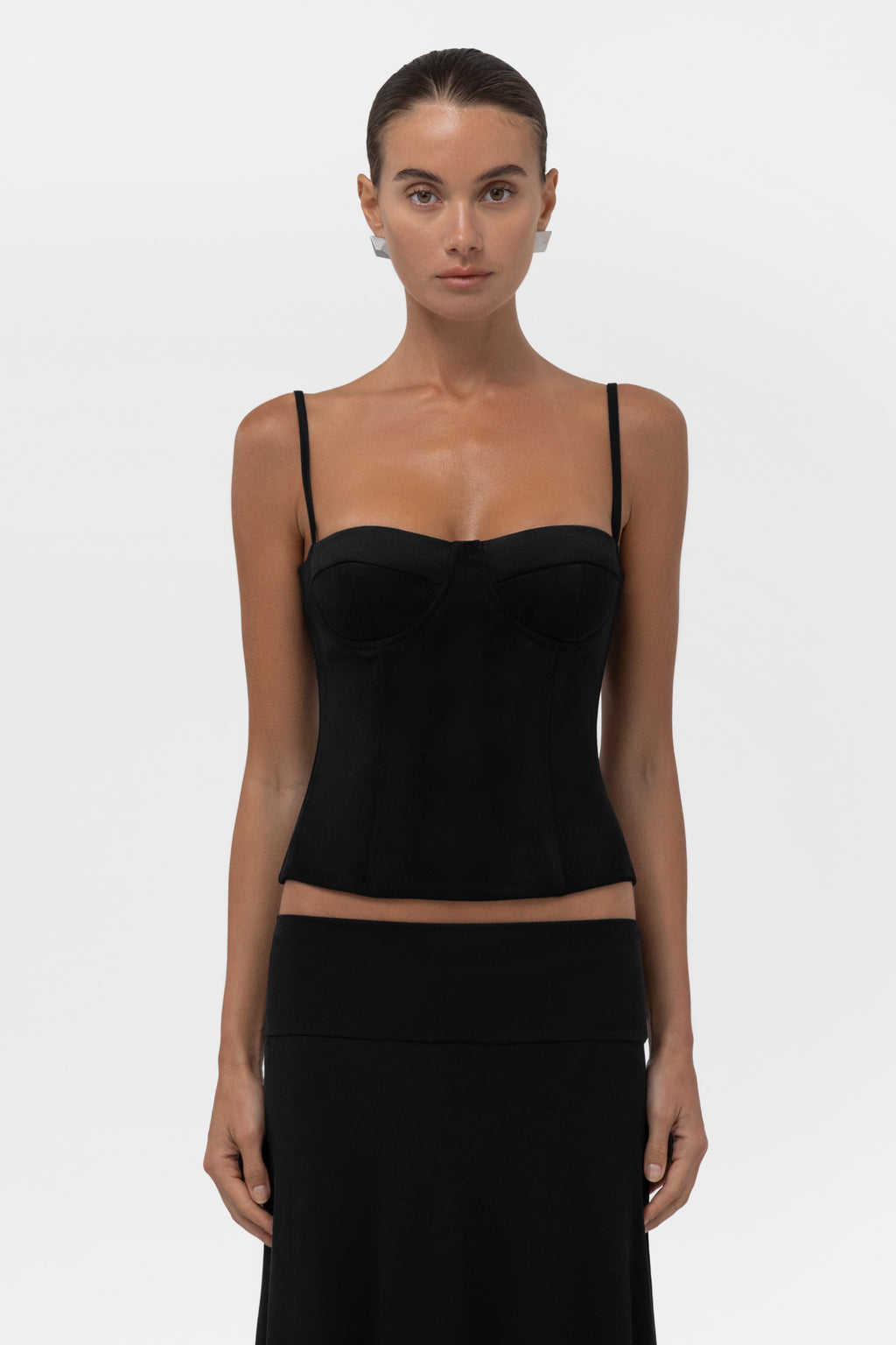 Fawn Faux Suede Bustier Corset Top - Black