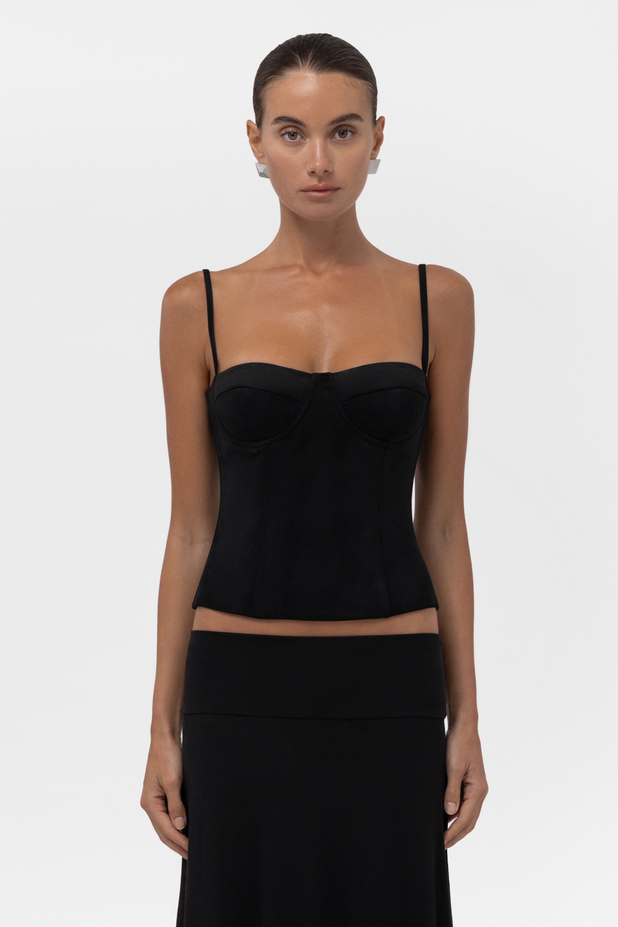 Fawn Faux Suede Bustier Corset Top - Black