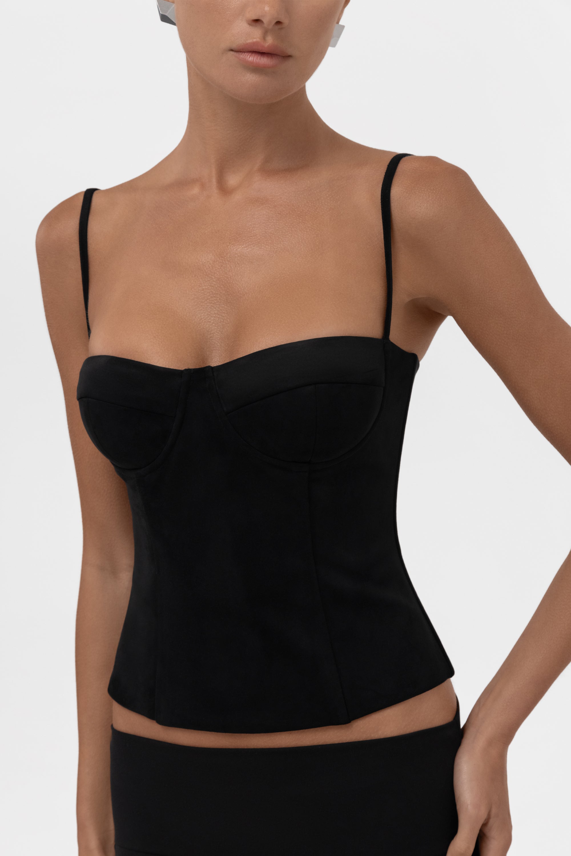 Fawn Faux Suede Bustier Corset Top - Black
