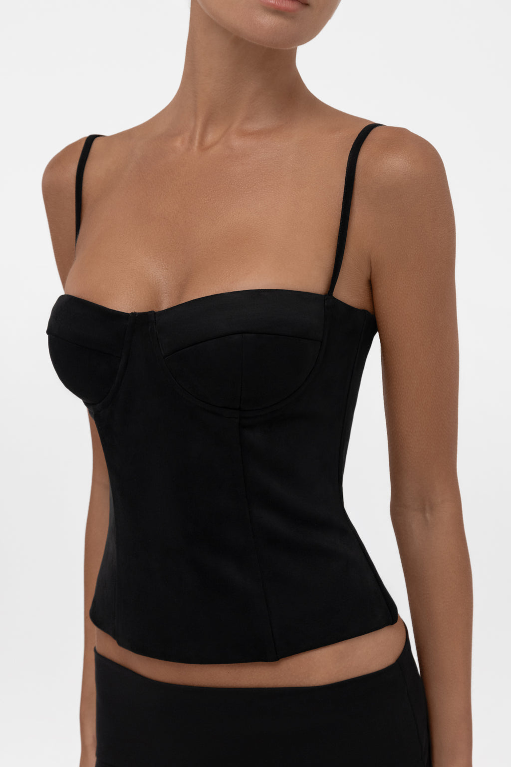 Fawn Faux Suede Bustier Corset Top - Black