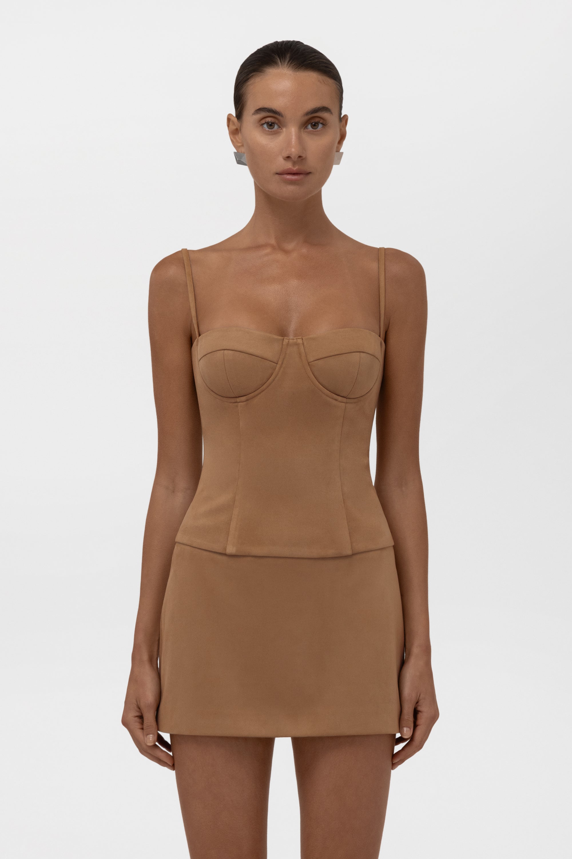 Fawn Faux Suede Bustier Corset Top - Camel