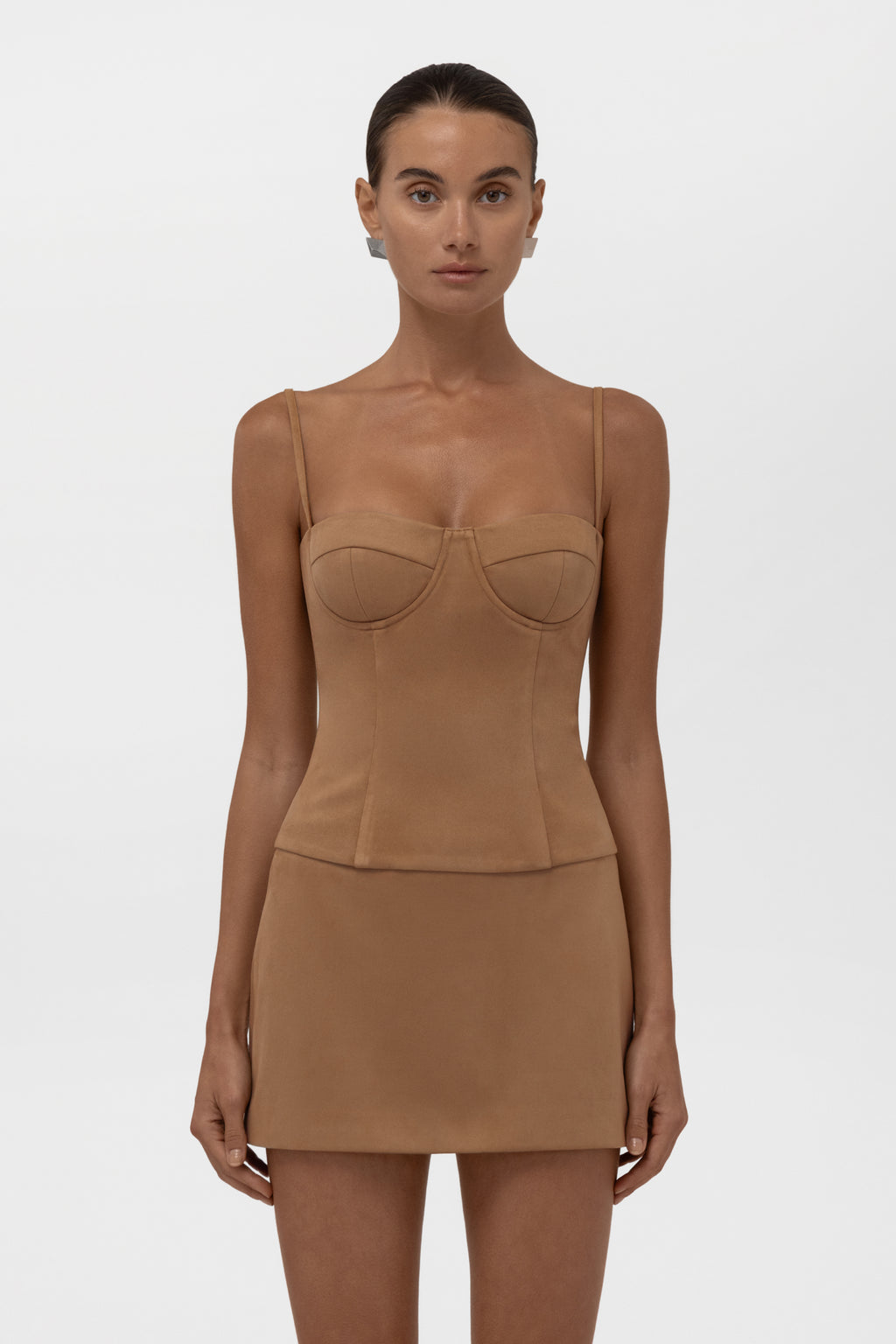 Fawn Faux Suede Bustier Corset Top - Camel