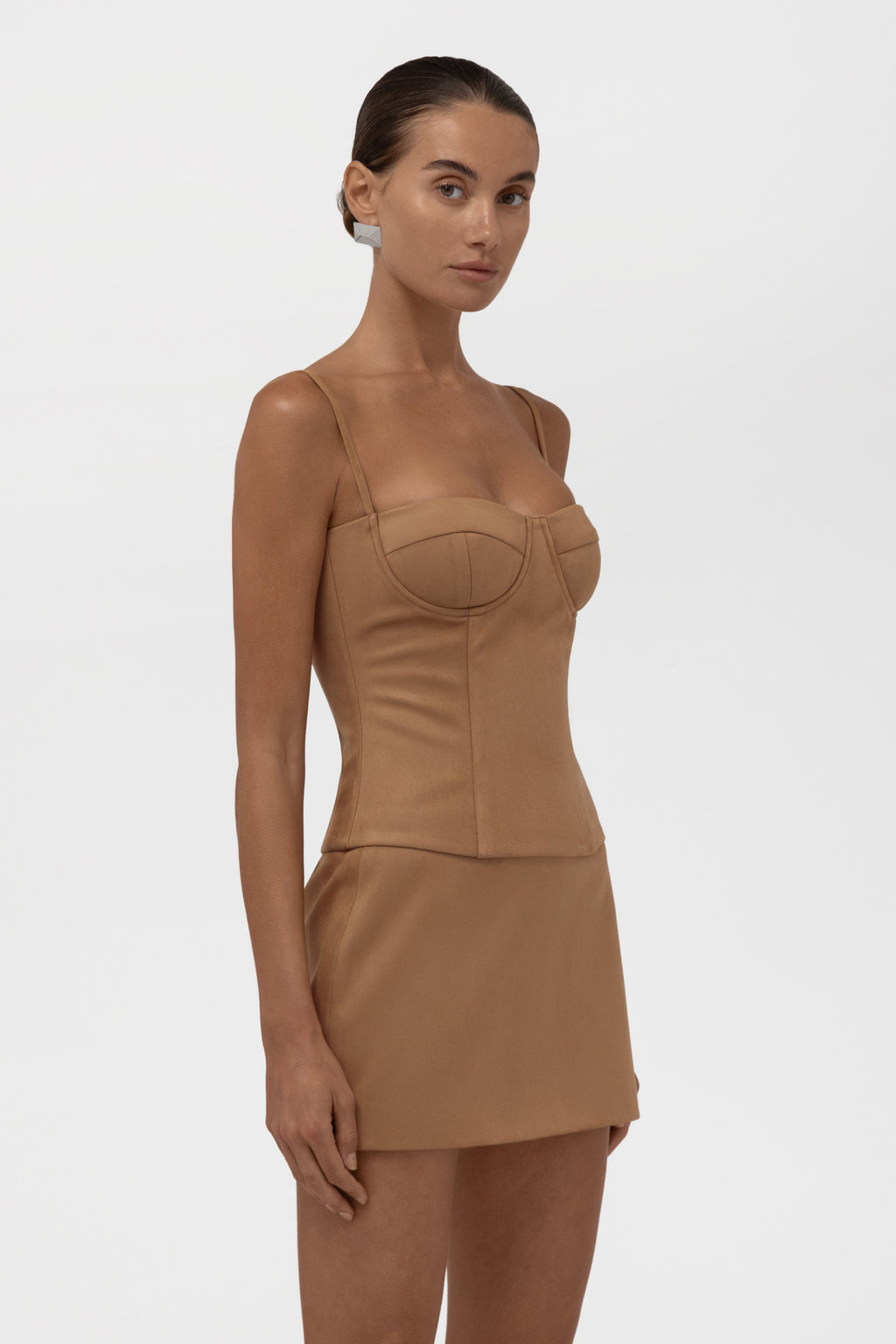 Fawn Faux Suede Bustier Corset Top - Camel