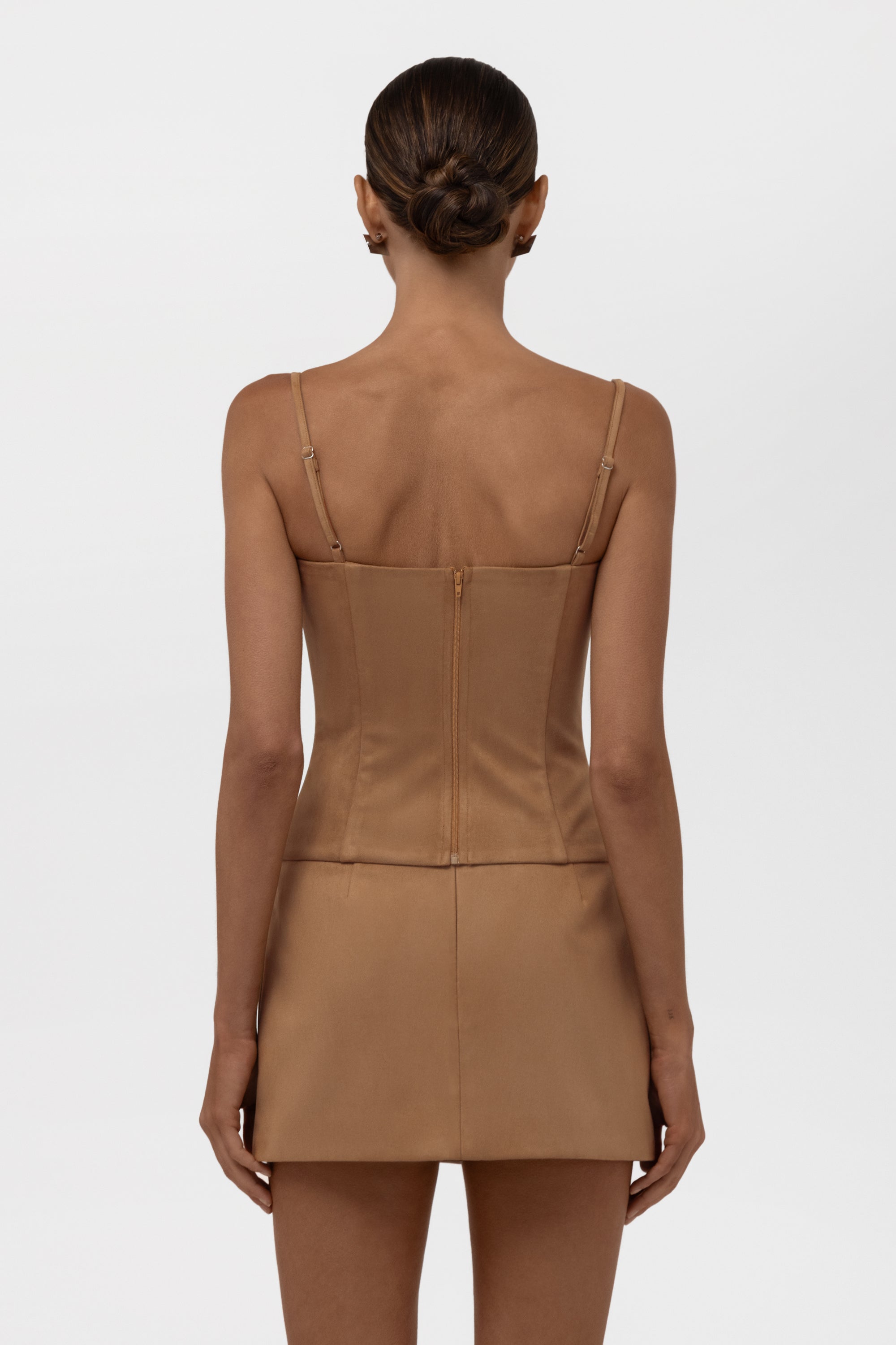Fawn Faux Suede Bustier Corset Top - Camel