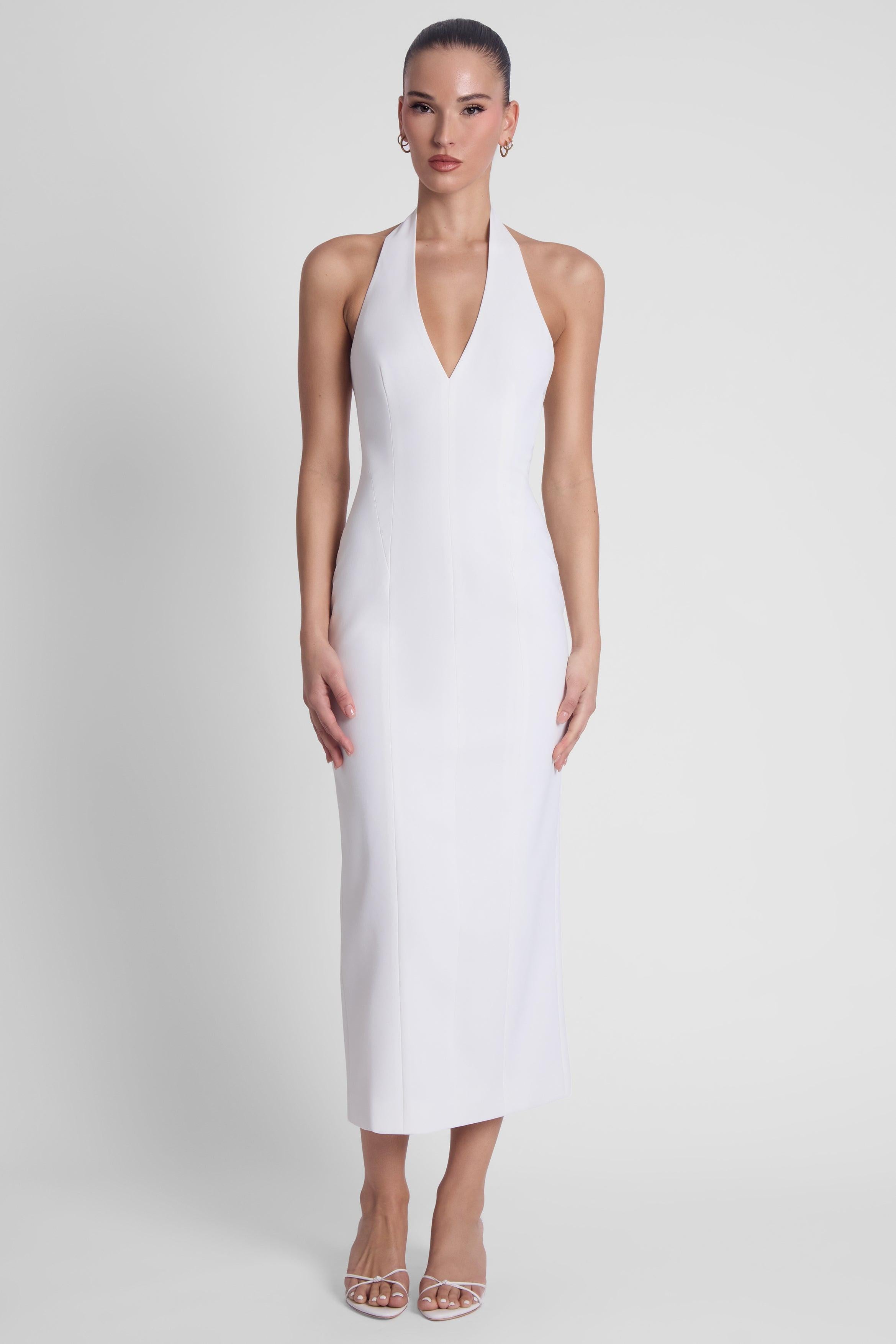 Helena Halter Midi Dress - White
