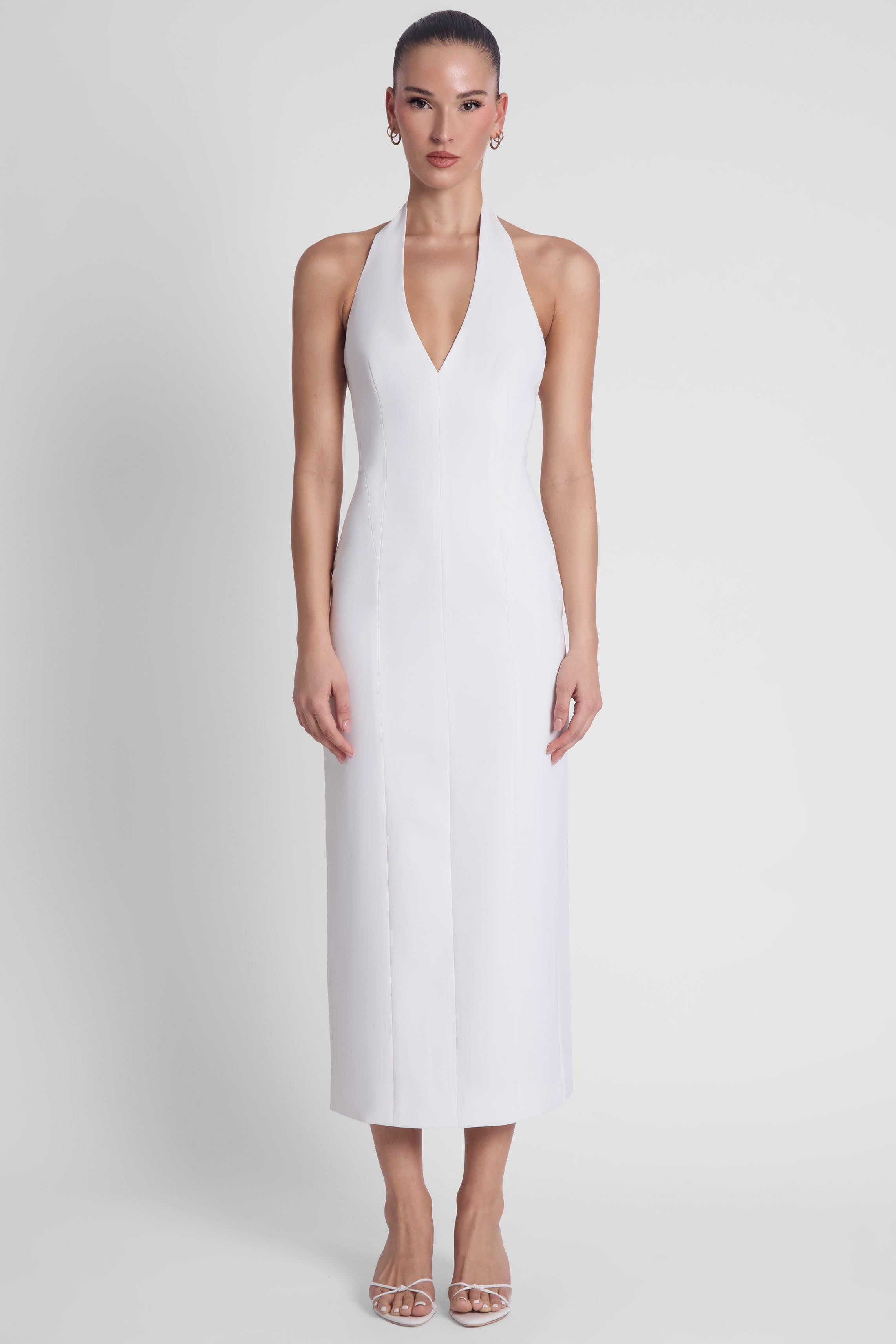 Helena Halter Midi Dress - White