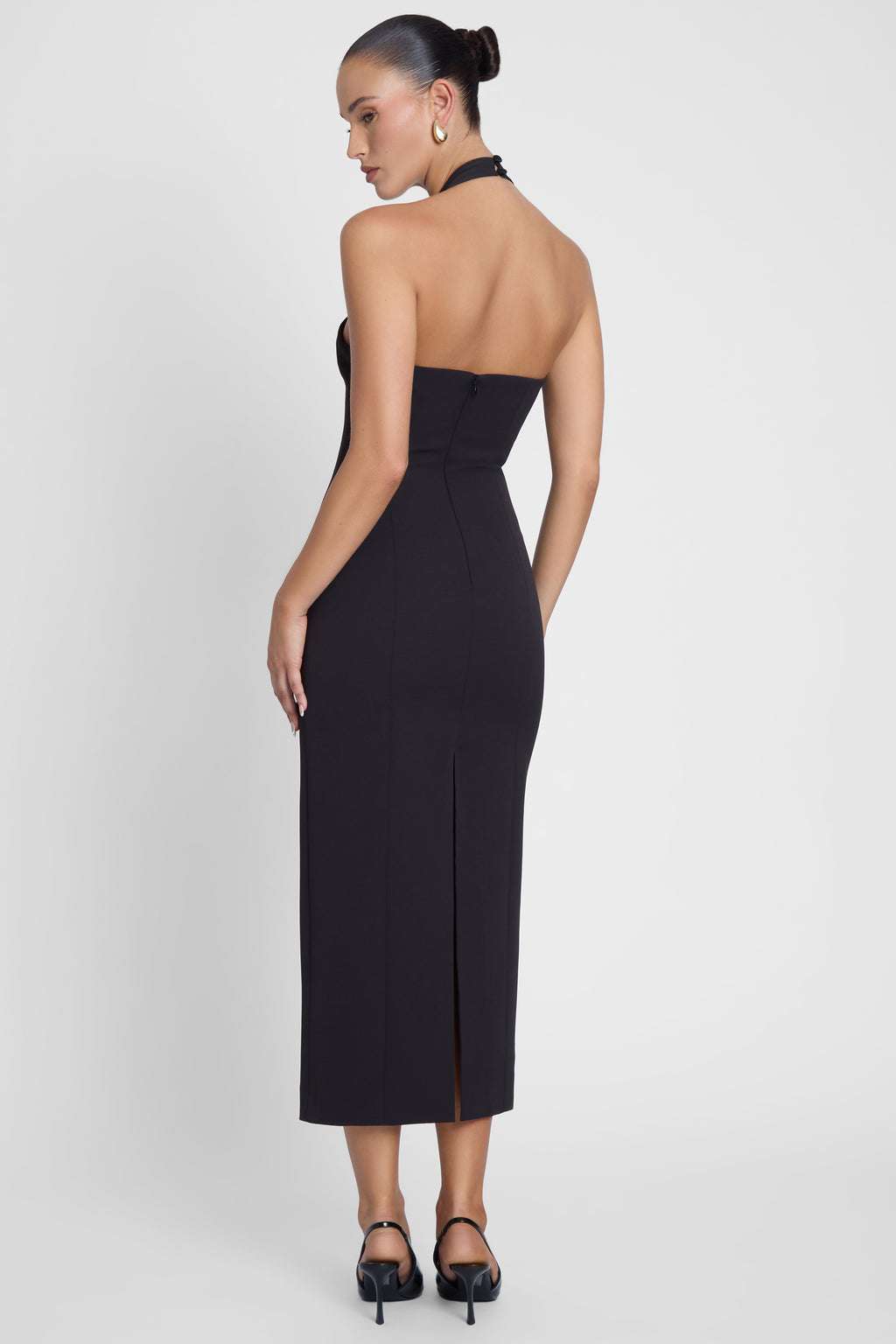 Helena Halter Midi Dress - Black