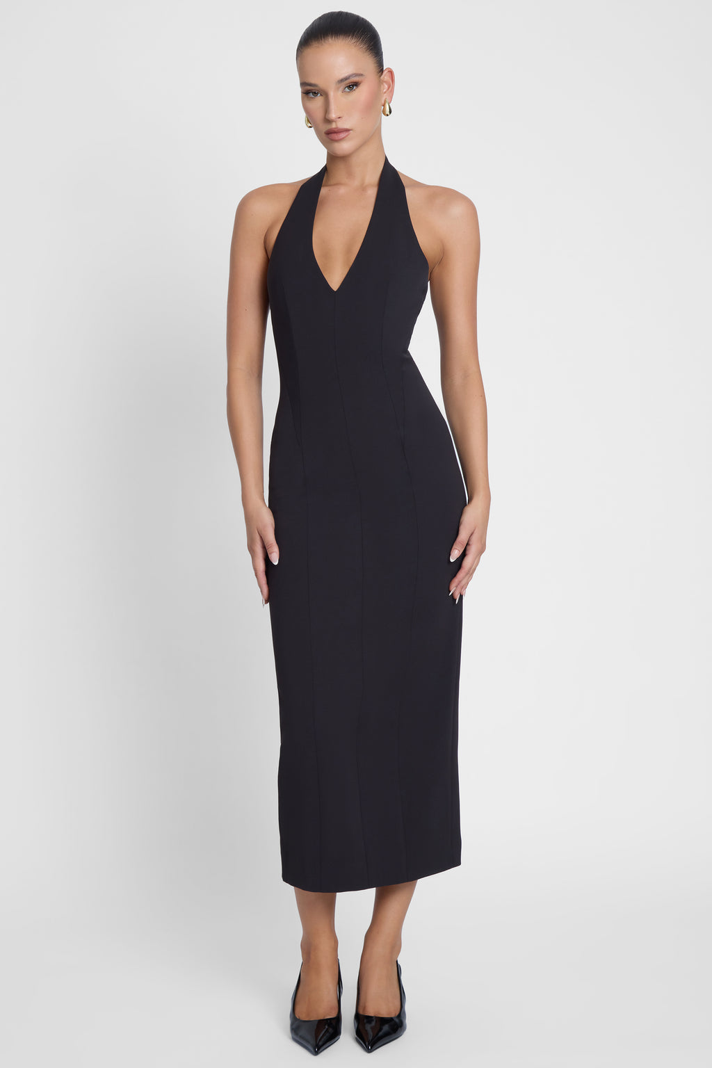 Helena Halter Midi Dress - Black
