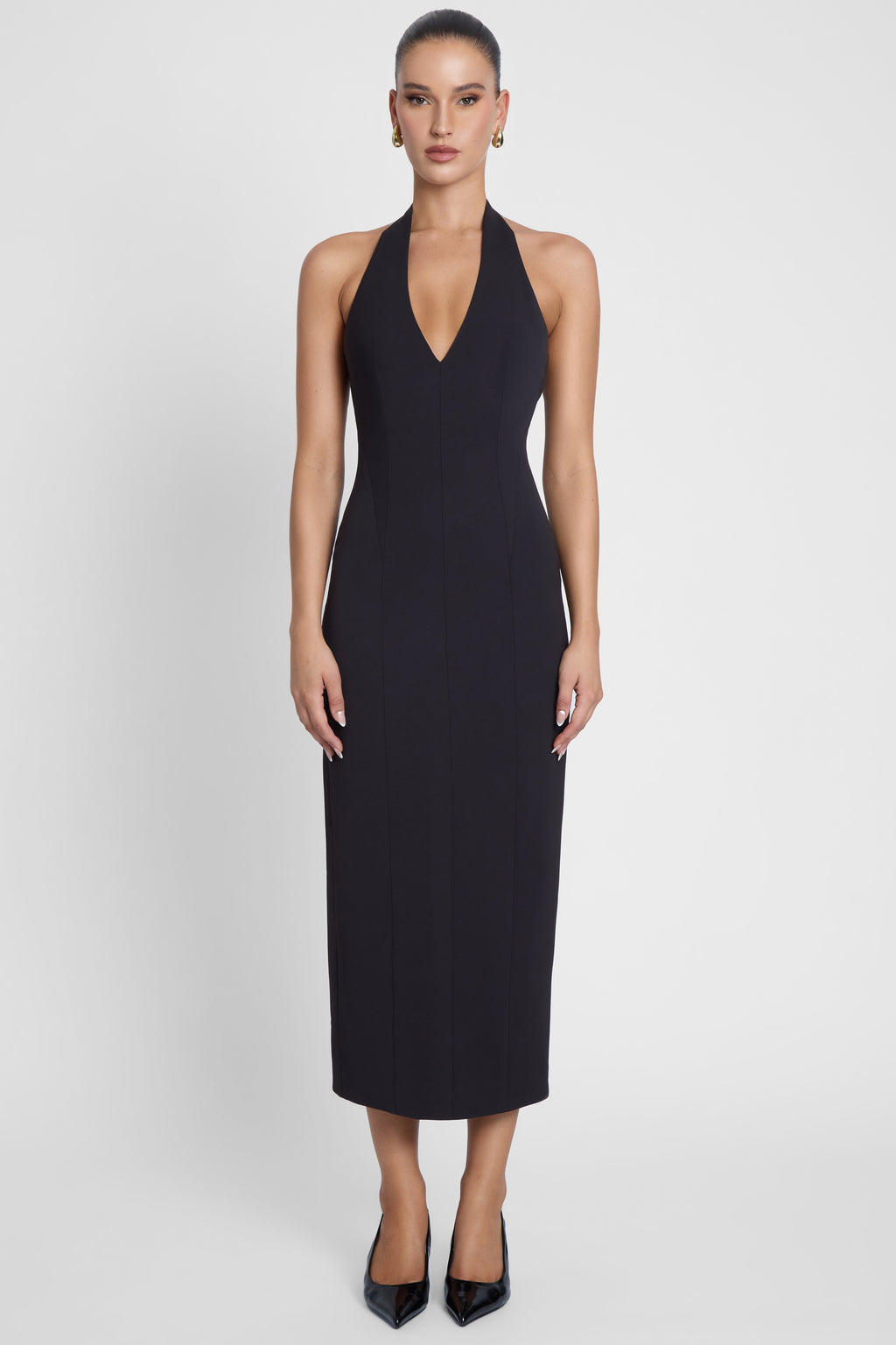 Helena Halter Midi Dress - Black
