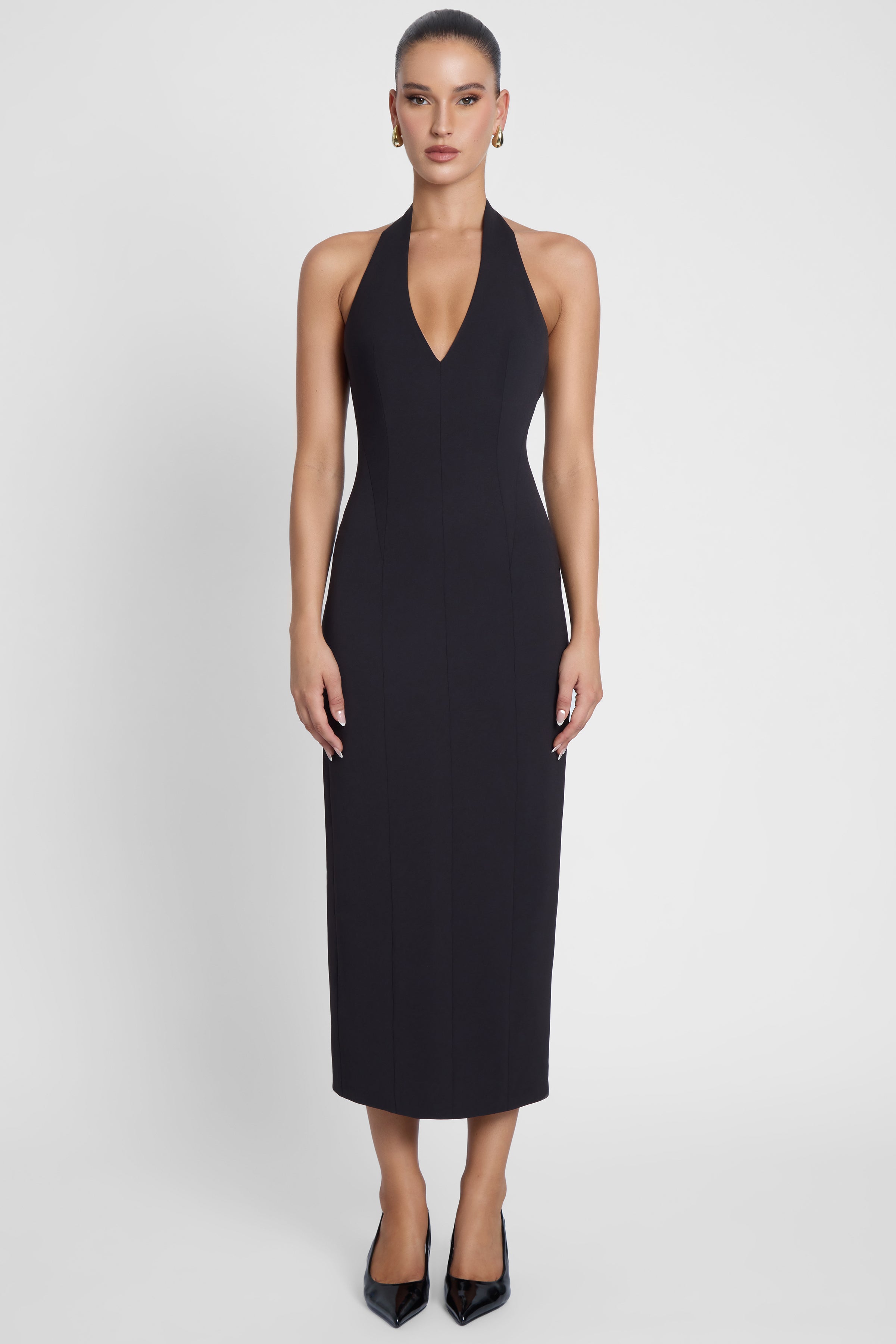 Helena Halter Midi Dress - Black
