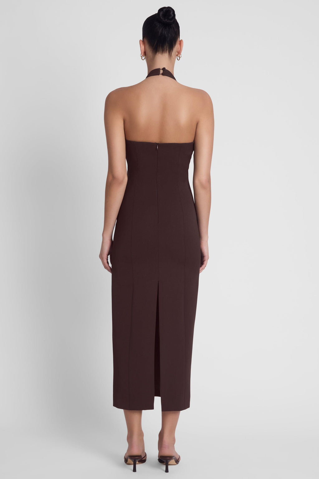 Helena Halter Midi Dress - Chocolate Brown