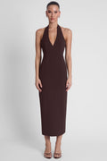 Helena Halter Midi Dress - Chocolate Brown