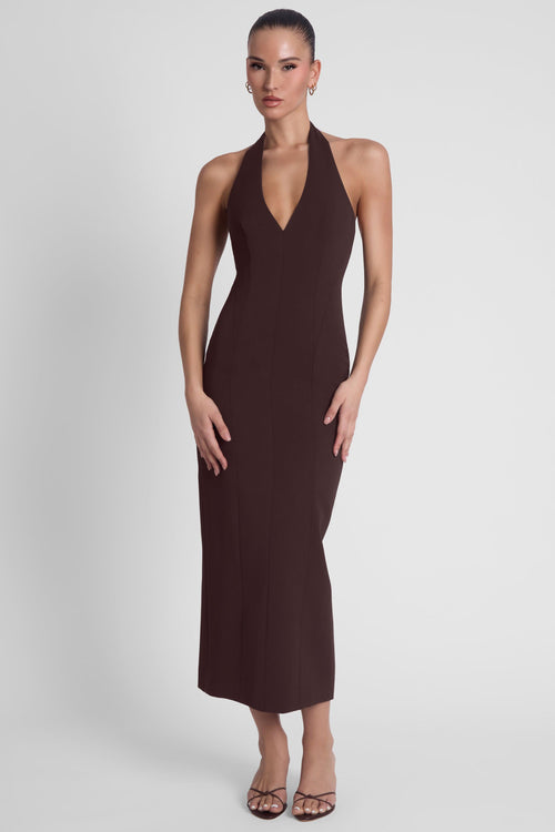 Helena Halter Midi Dress - Chocolate Brown