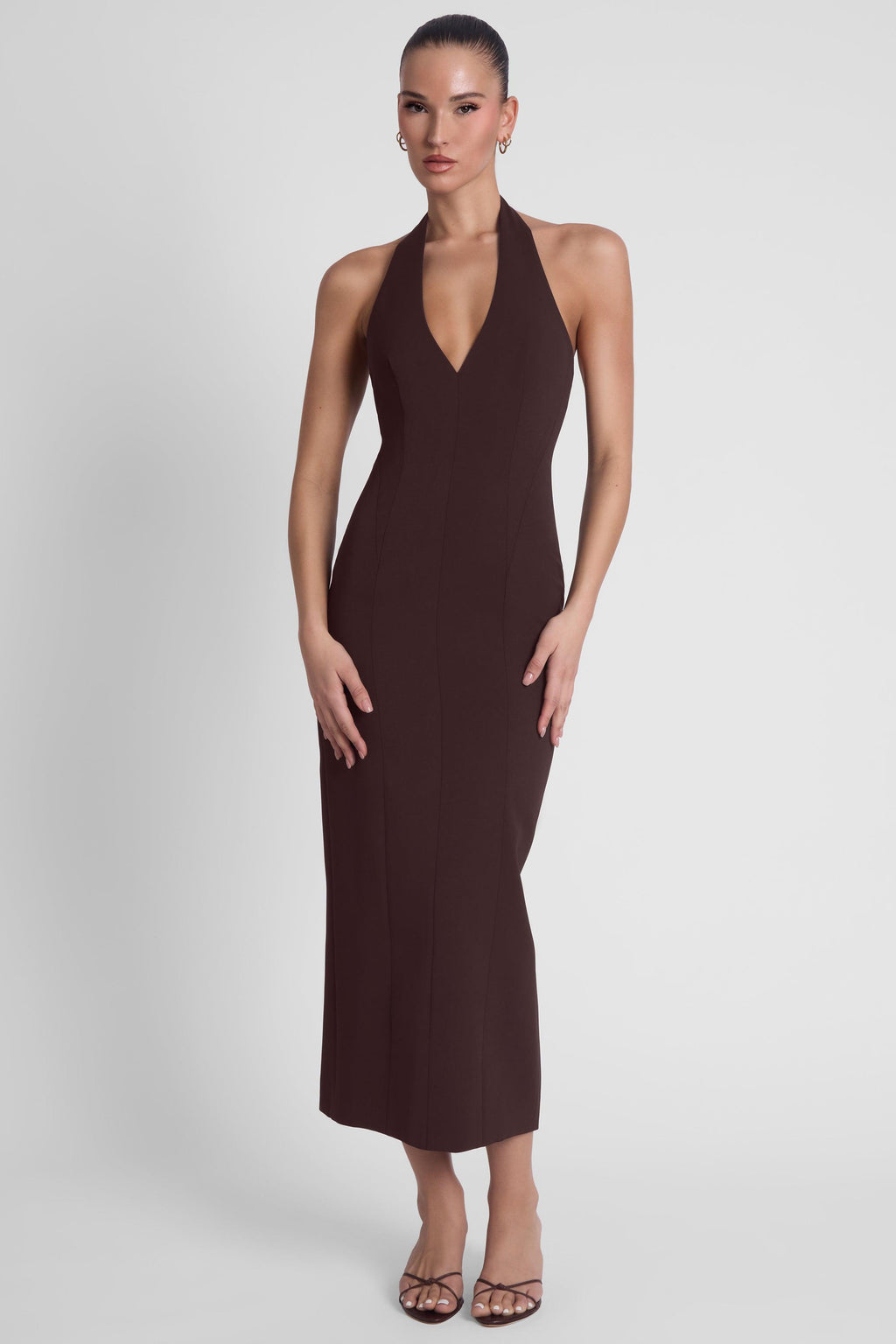 Helena Halter Midi Dress - Chocolate Brown