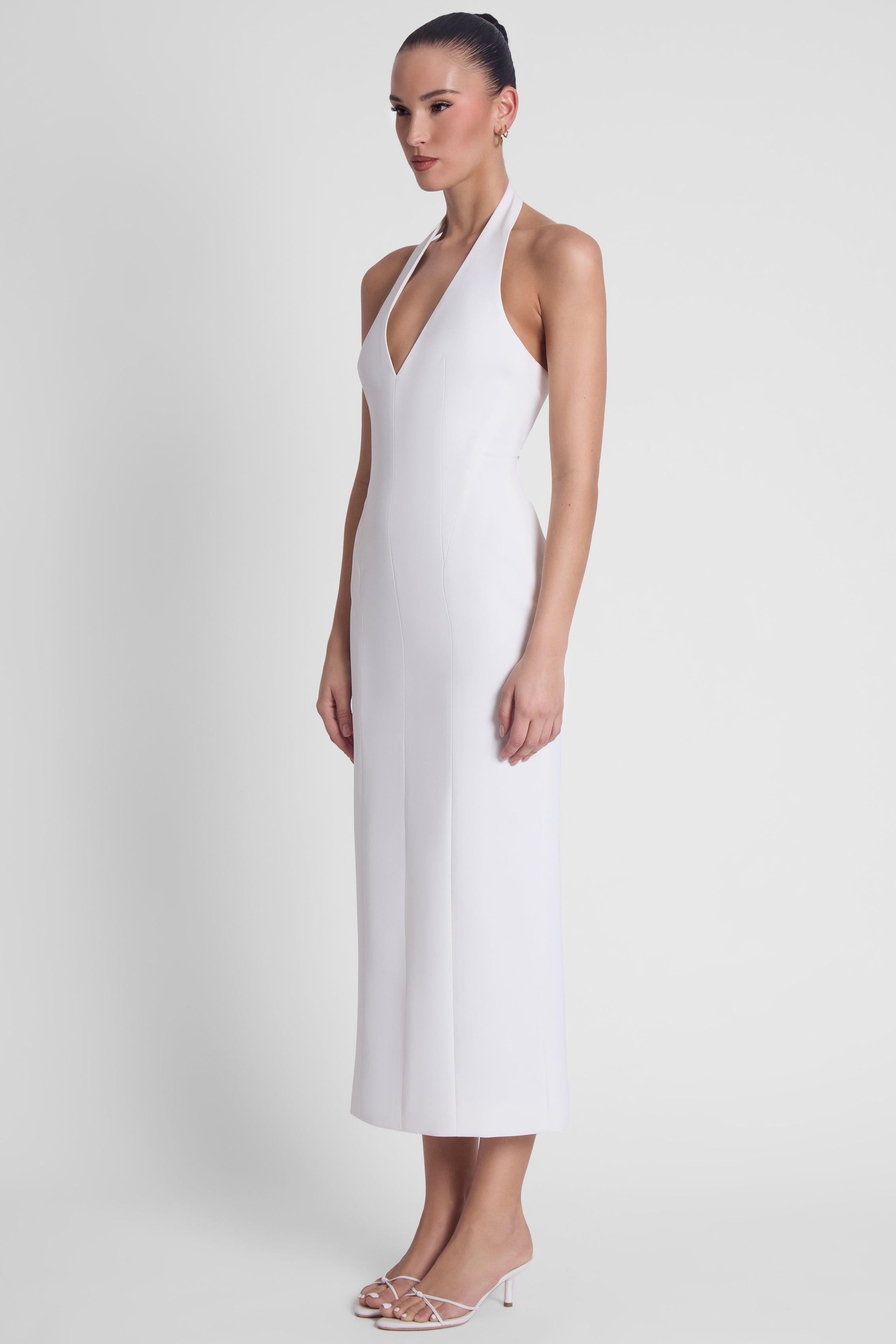 Helena Halter Midi Dress - White