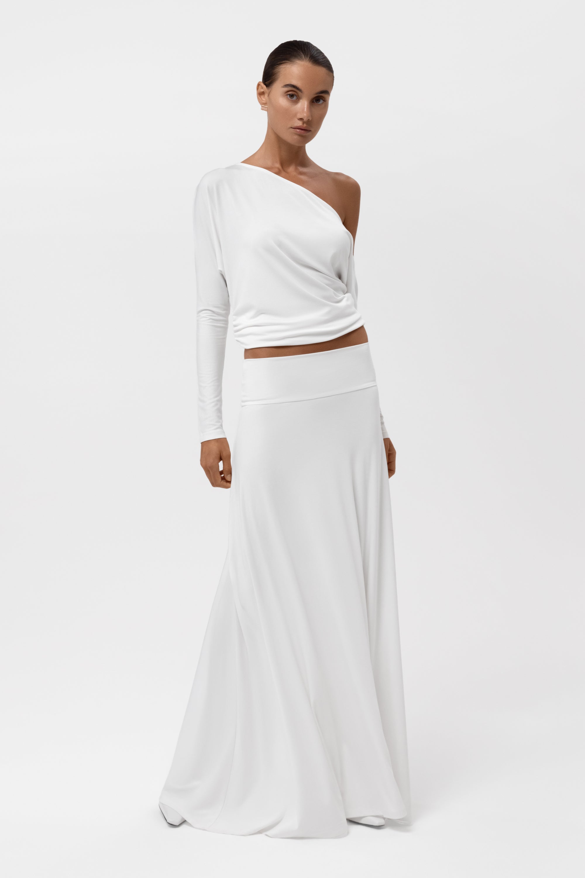 Everyday Jersey Fluid Waistband Maxi Skirt - White