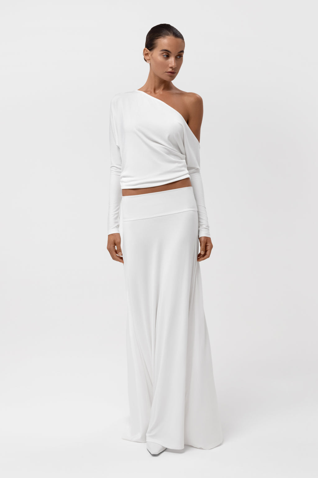 Everyday Jersey Fluid Waistband Maxi Skirt - White