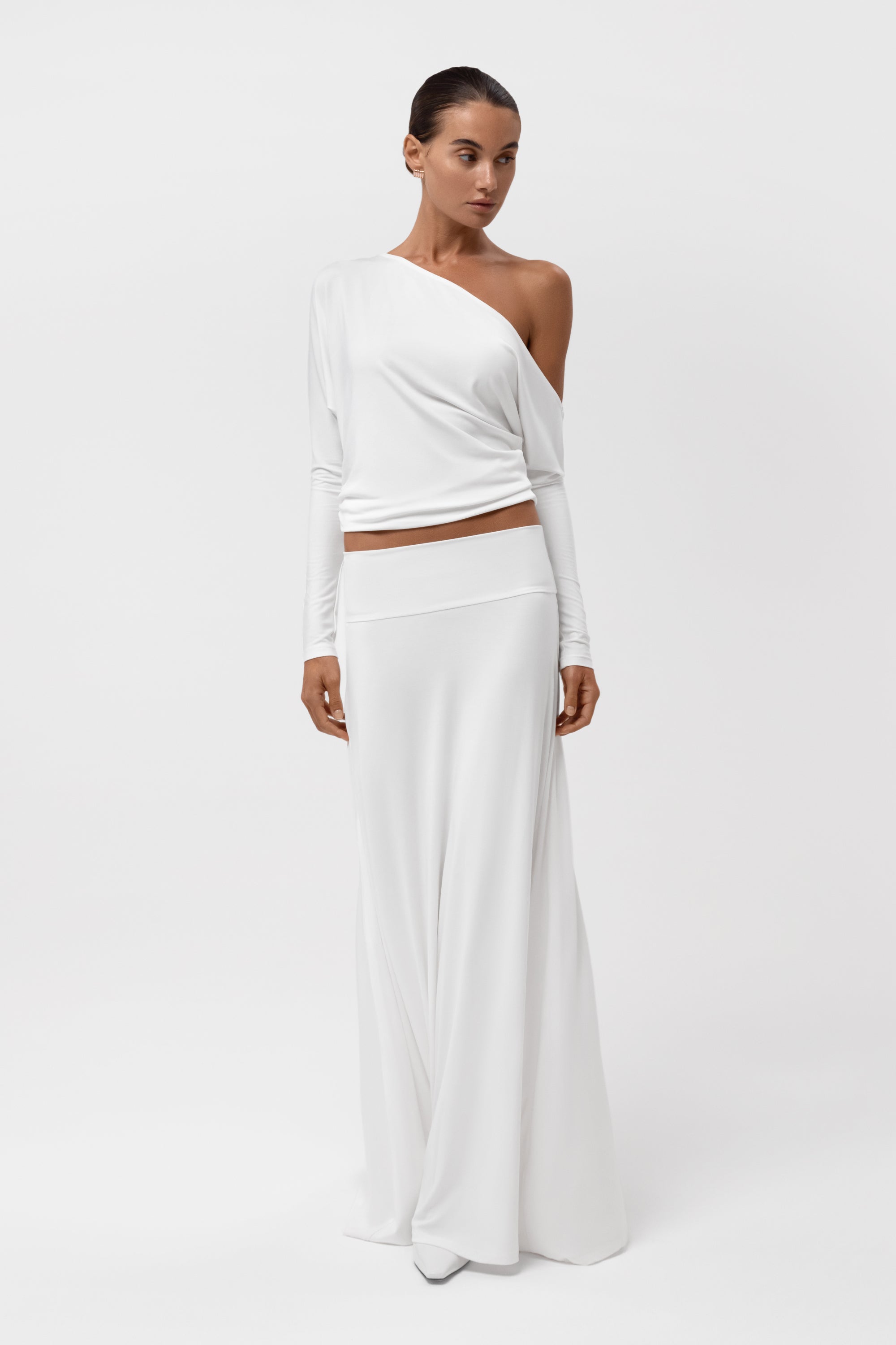 Everyday Jersey Fluid Waistband Maxi Skirt - White