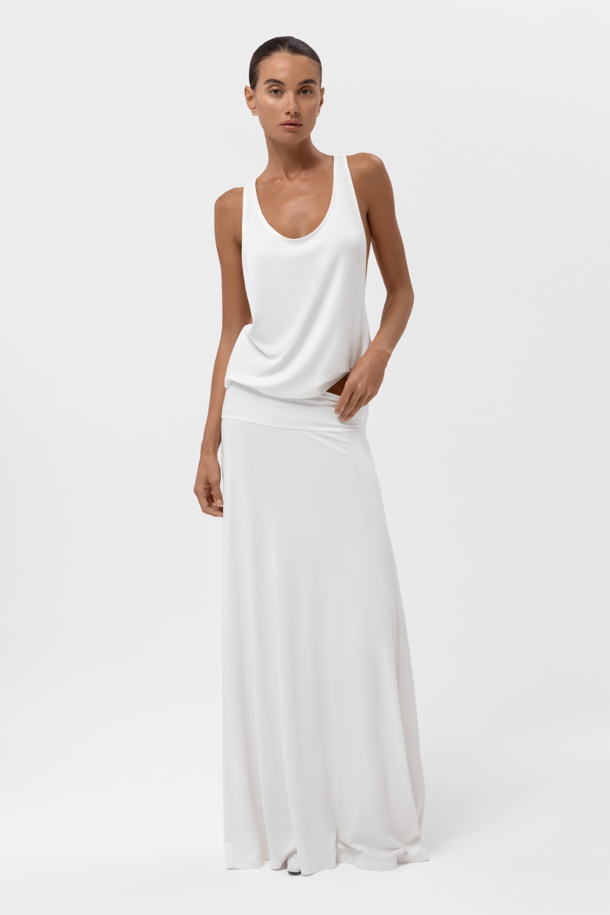 Everyday Jersey Fluid Waistband Maxi Skirt - White