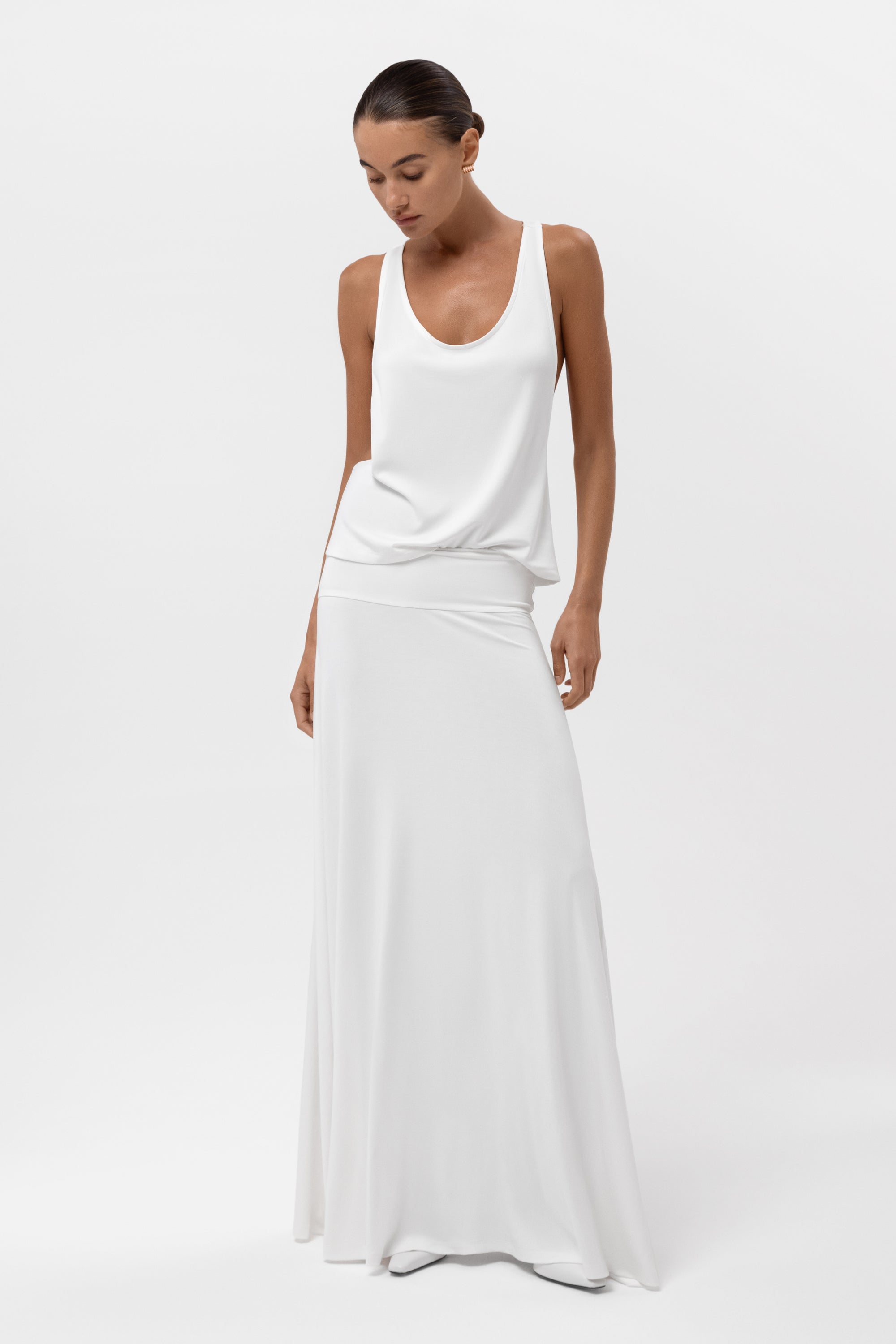 Everyday Jersey Fluid Waistband Maxi Skirt - White