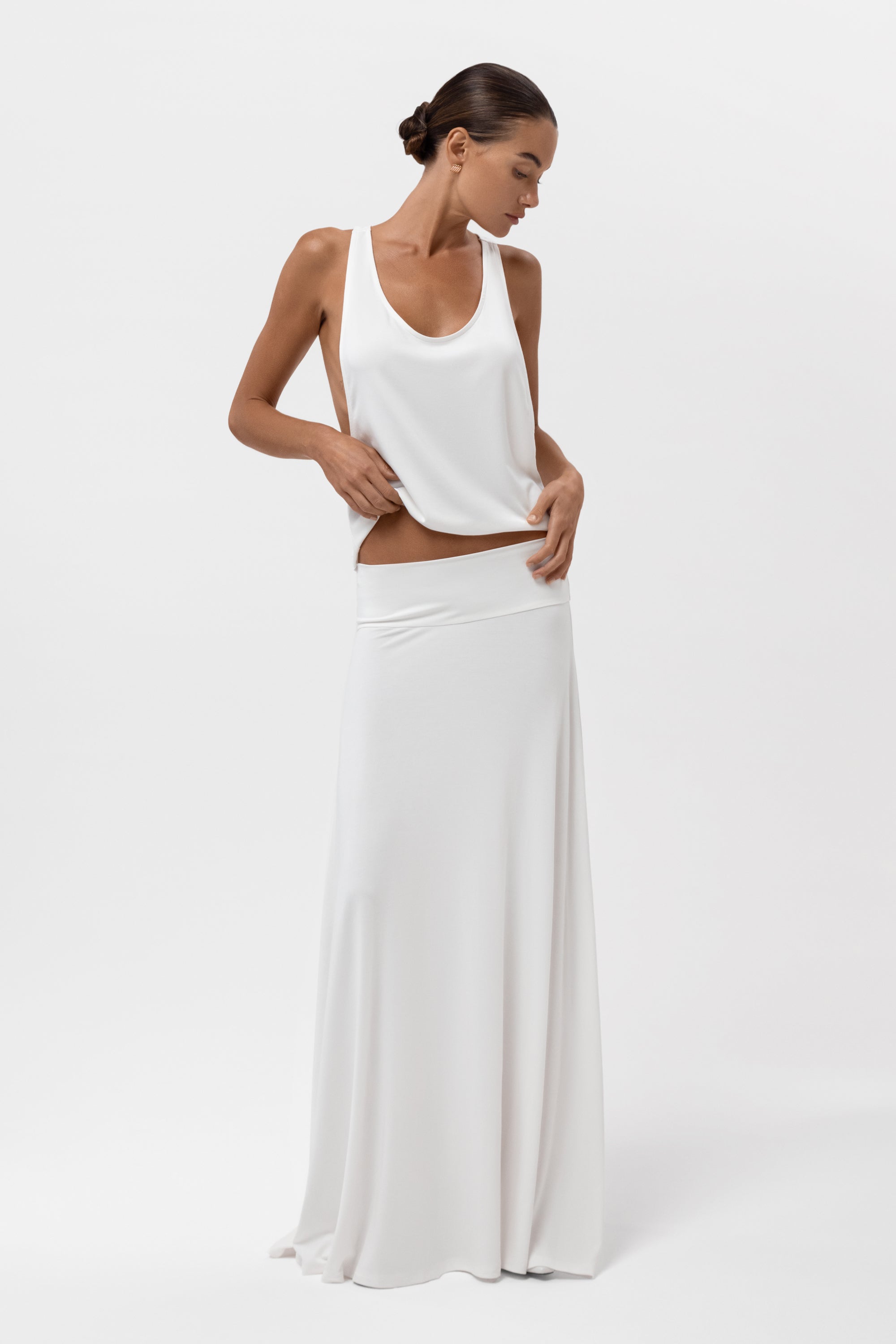 Everyday Jersey Fluid Waistband Maxi Skirt - White