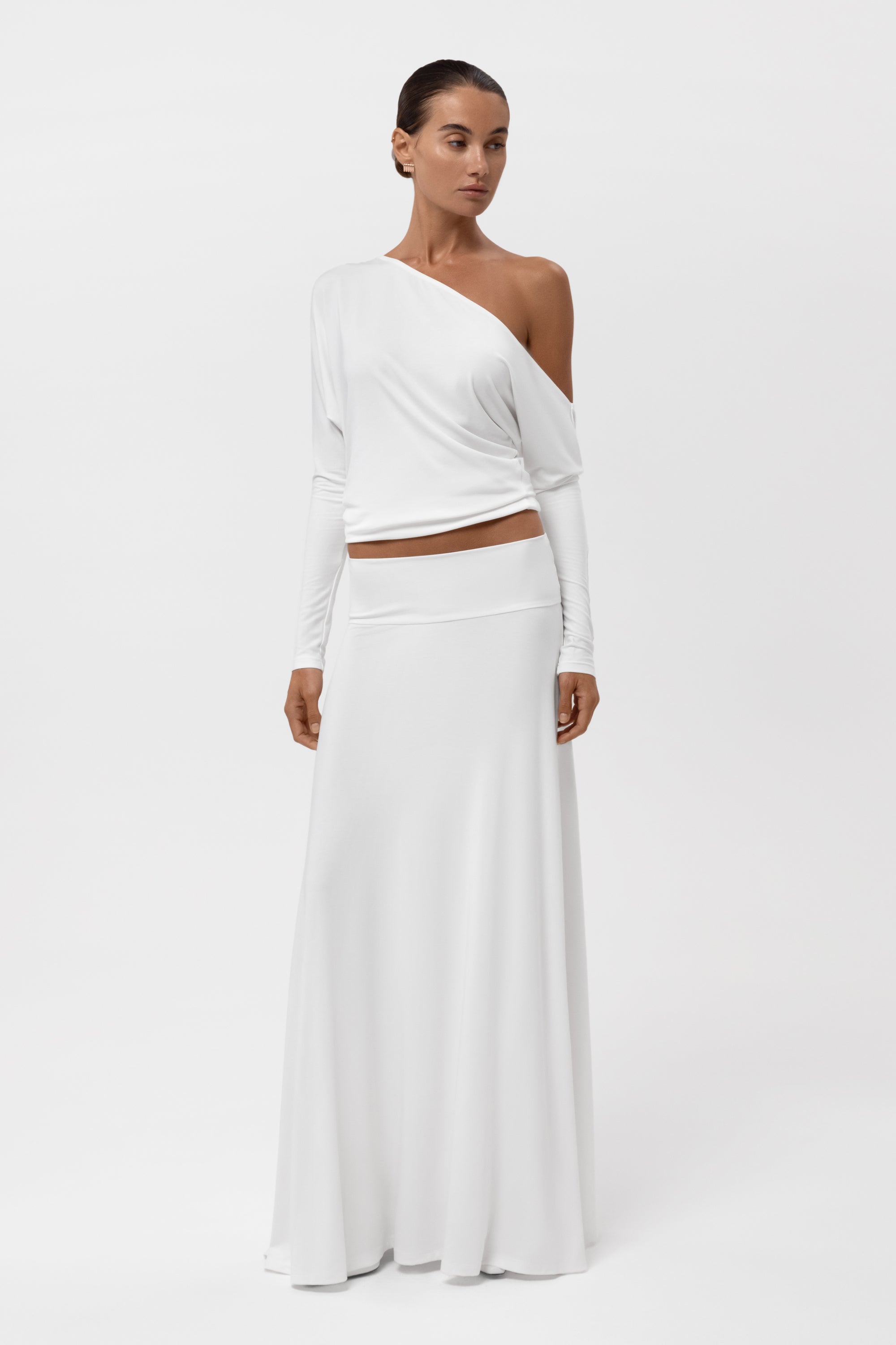 Everyday Jersey Fluid Waistband Maxi Skirt - White