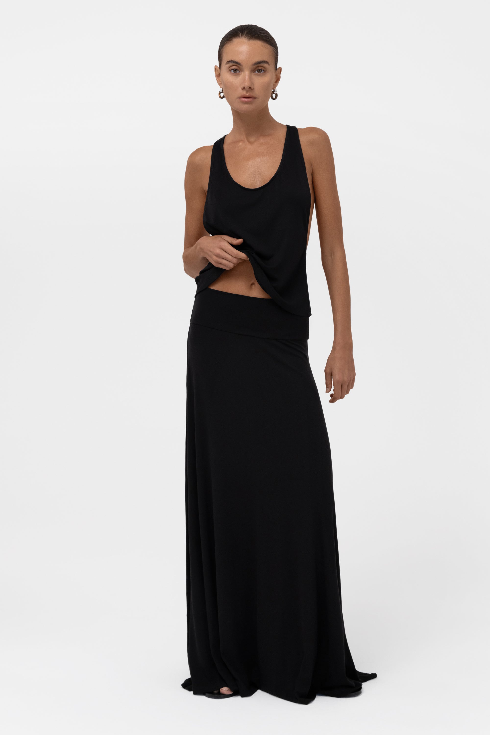 Everyday Jersey Fluid Waistband Maxi Skirt - Black
