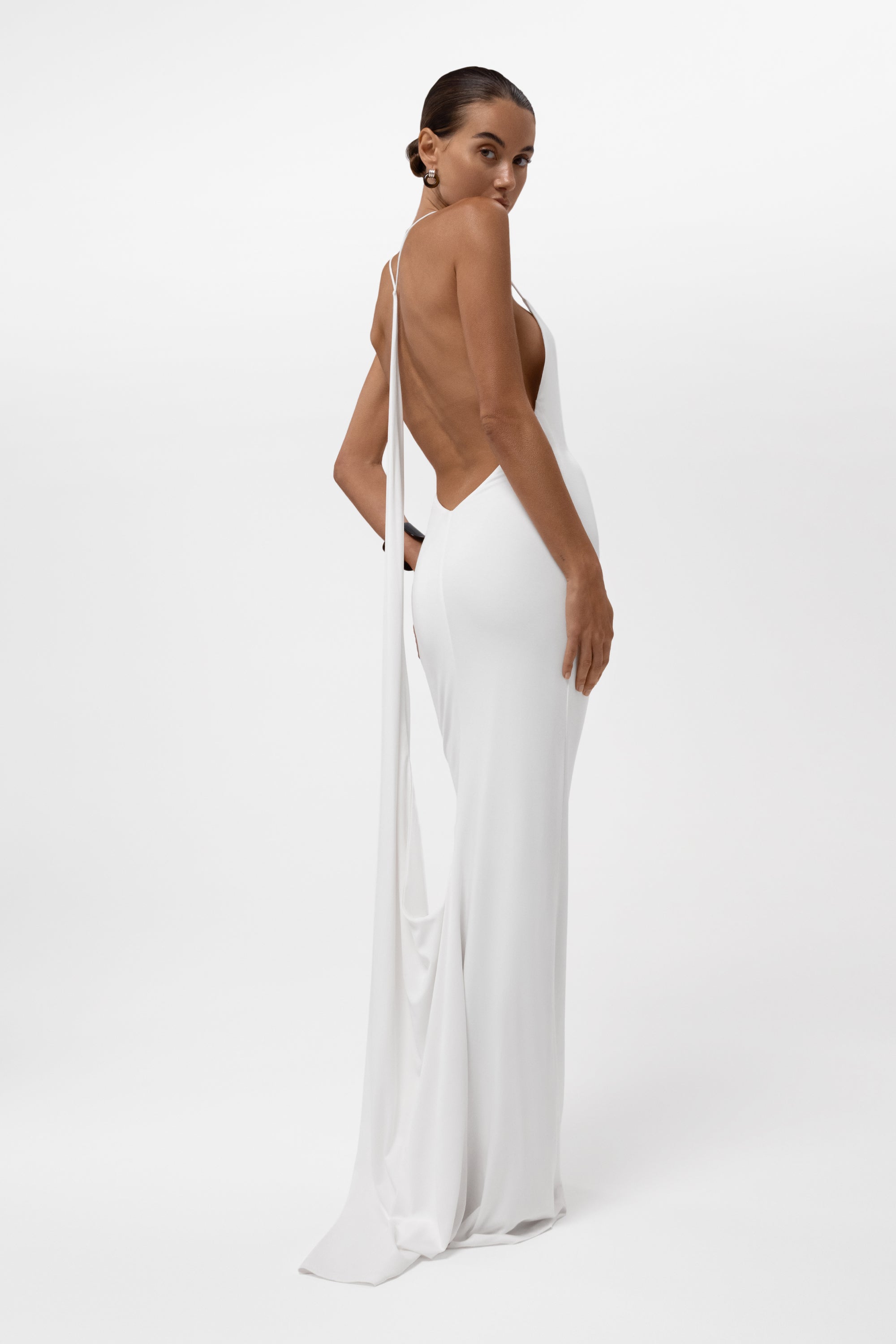 Jolie Jersey Drape Maxi Dress - White