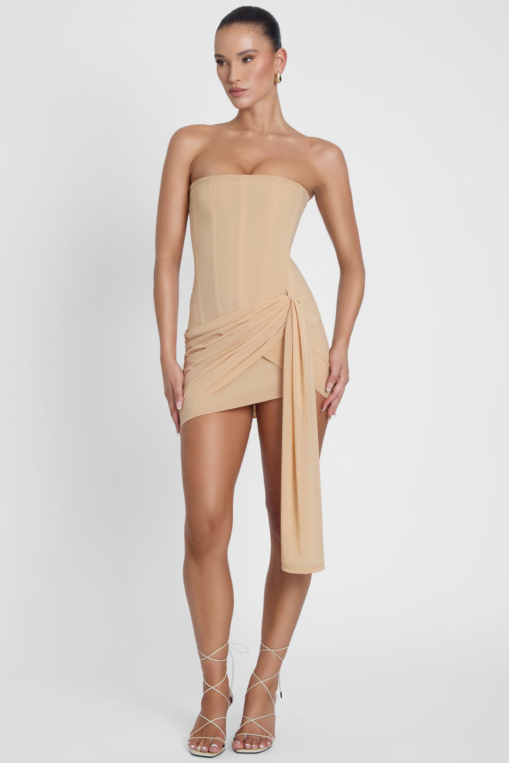 Mira Mesh Corset Dress - Tan