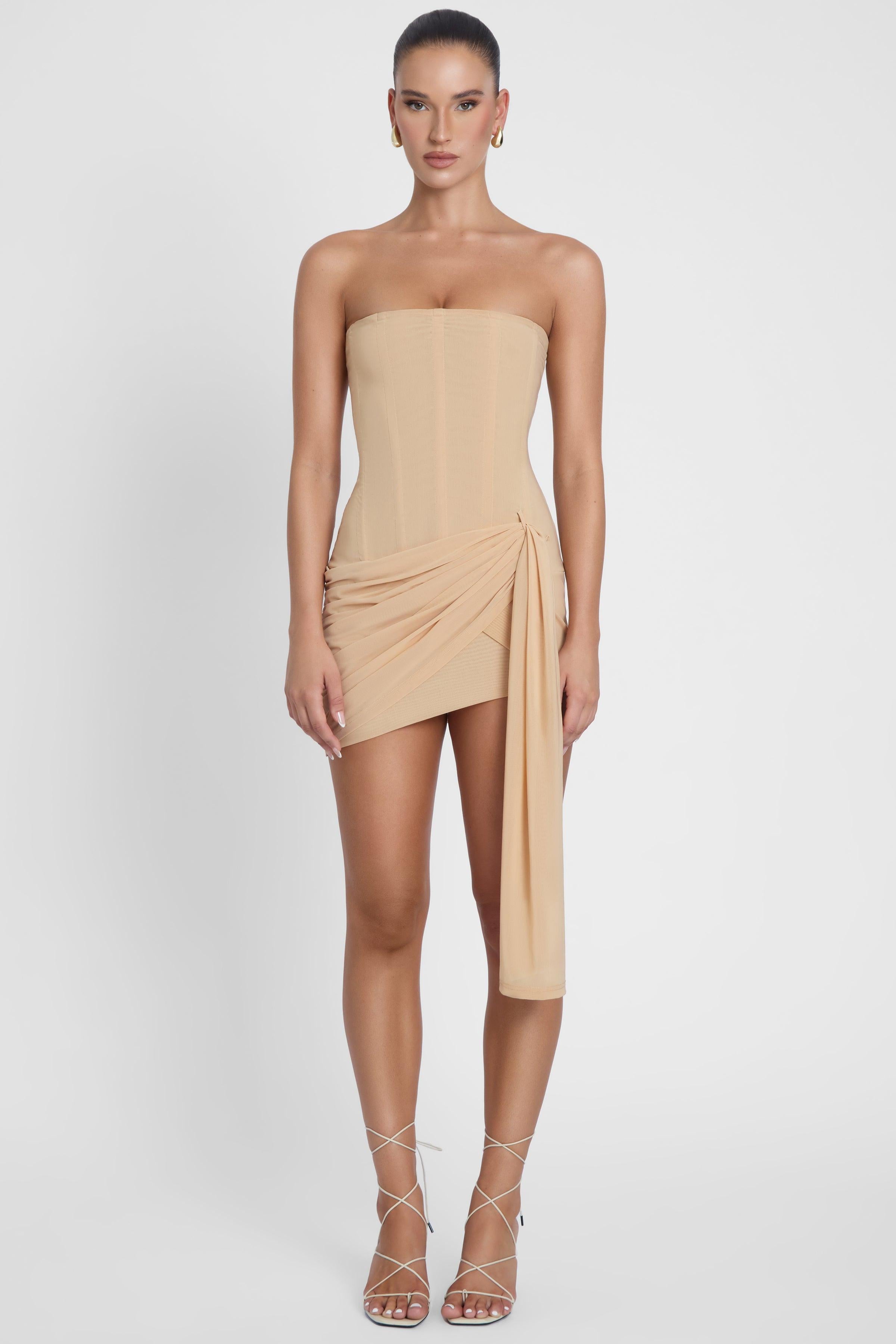 Mira Mesh Corset Dress - Tan