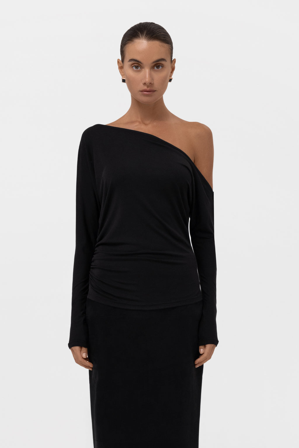 Sola Slouchy Jersey Longline Top - Black