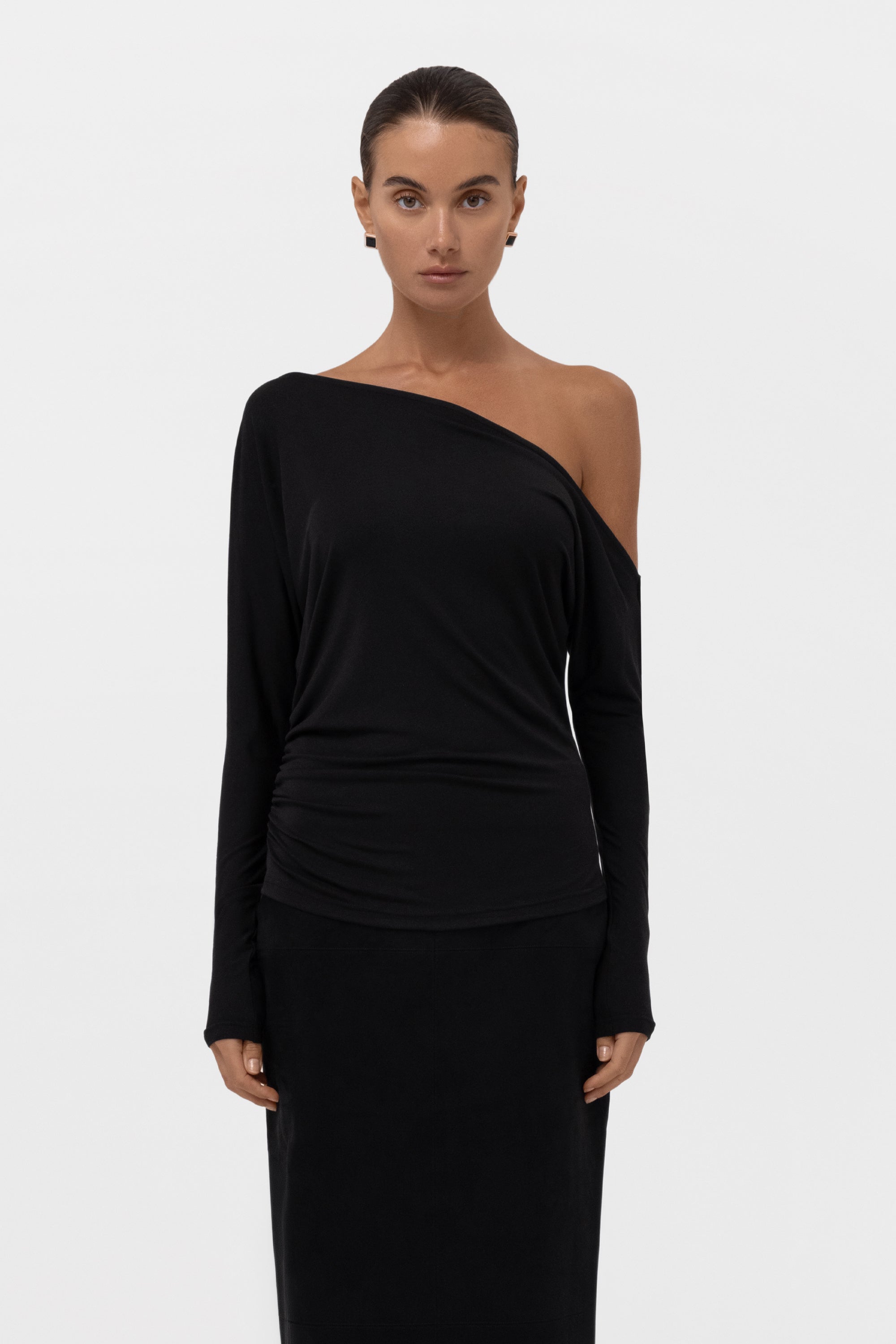 Sola Slouchy Jersey Longline Top - Black