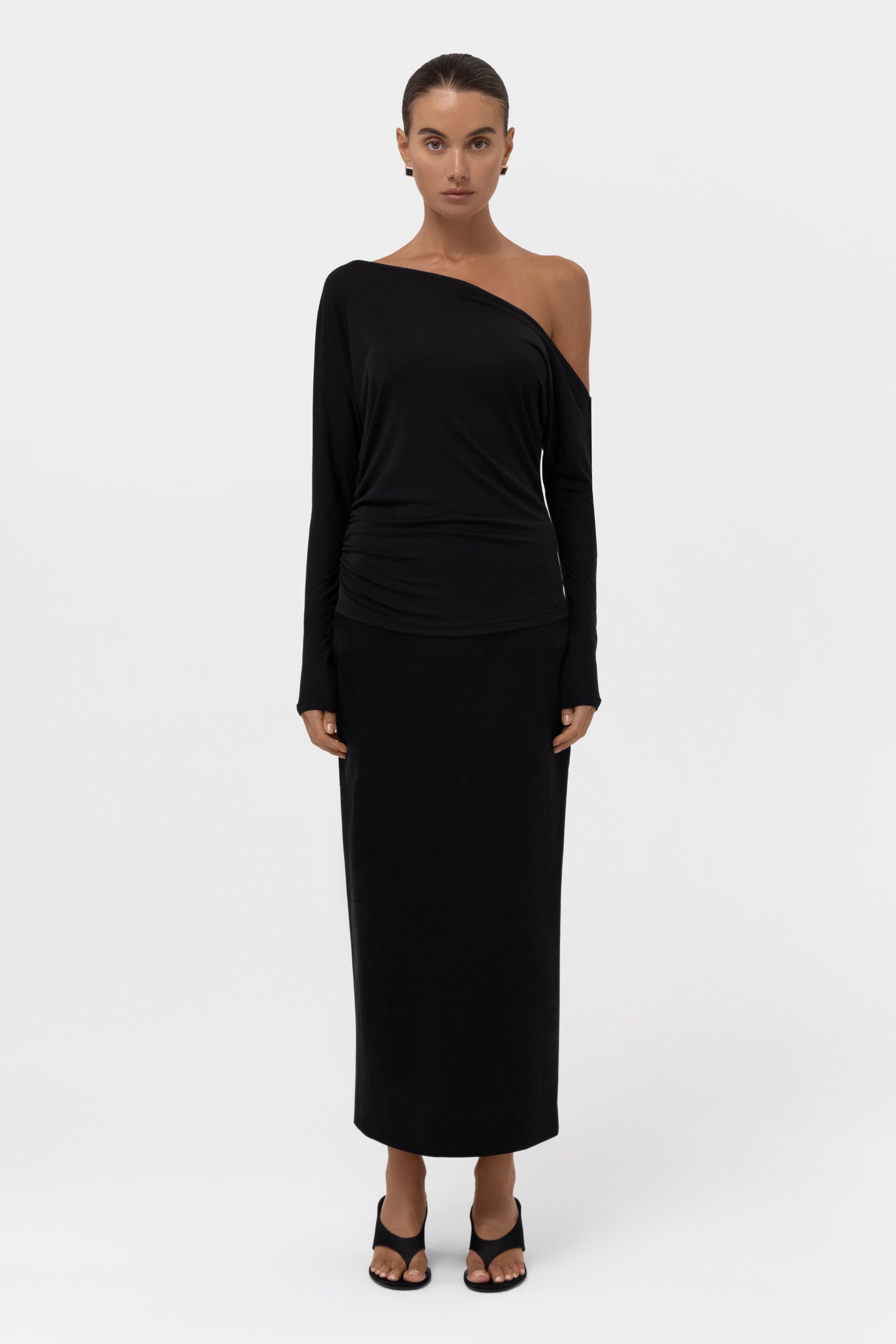 Sola Slouchy Jersey Longline Top - Black