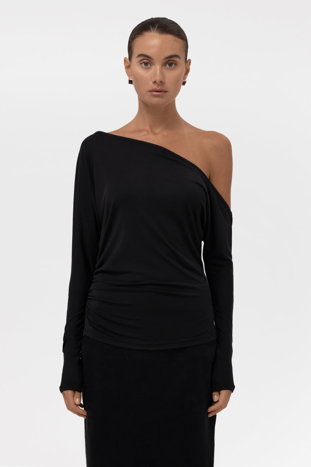 Sola Slouchy Jersey Longline Top - Black