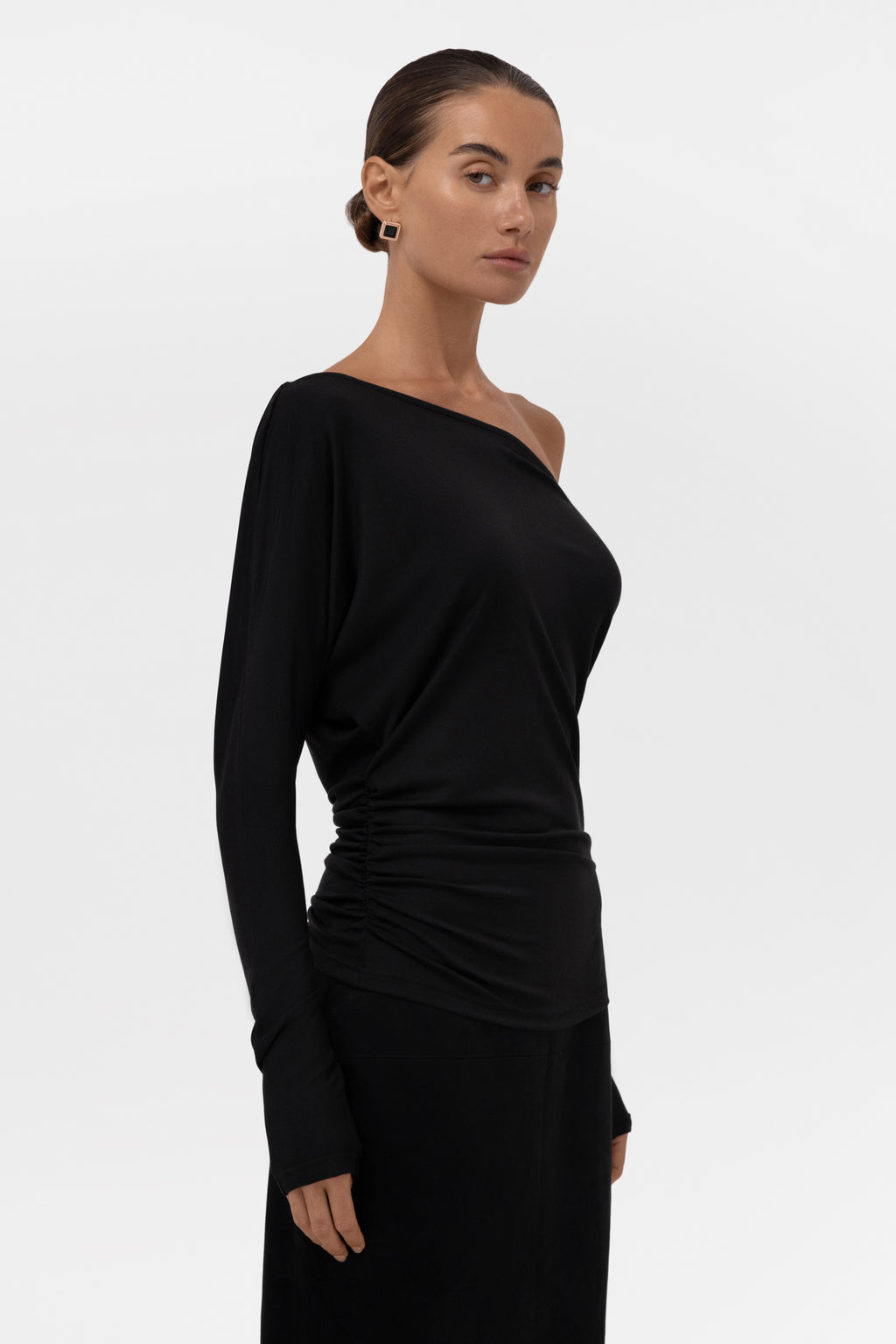 Sola Slouchy Jersey Longline Top - Black
