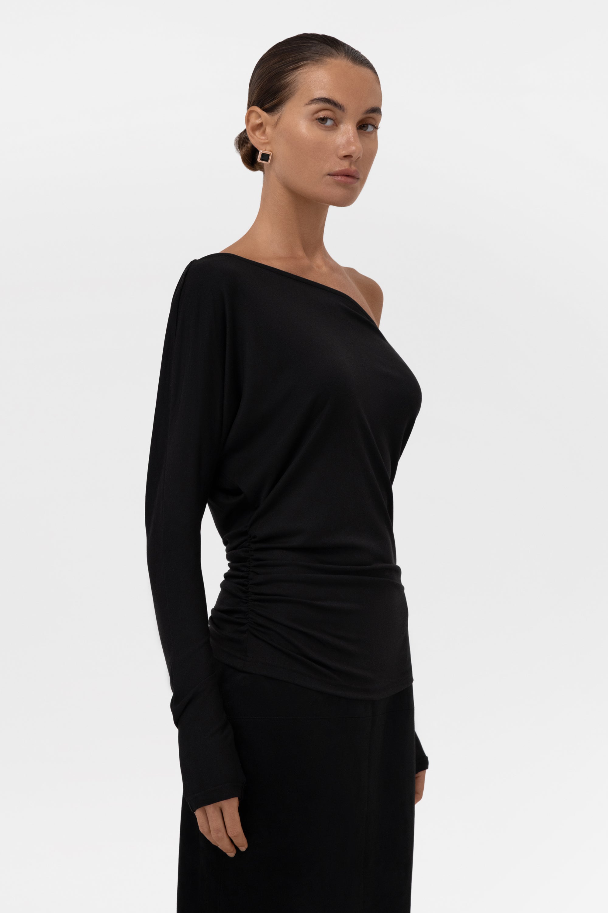 Sola Slouchy Jersey Longline Top - Black