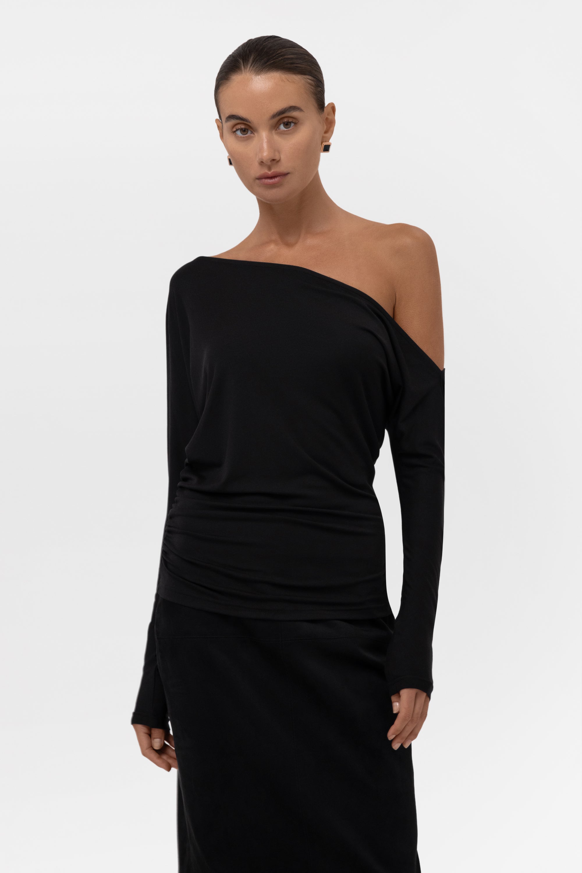 Sola Slouchy Jersey Longline Top - Black