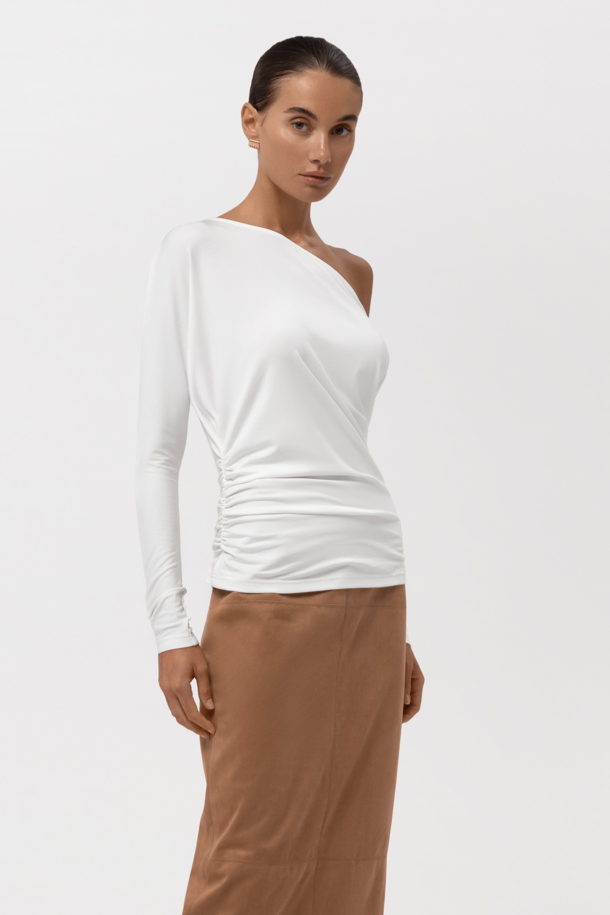 Sola Slouchy Jersey Longline Top - White
