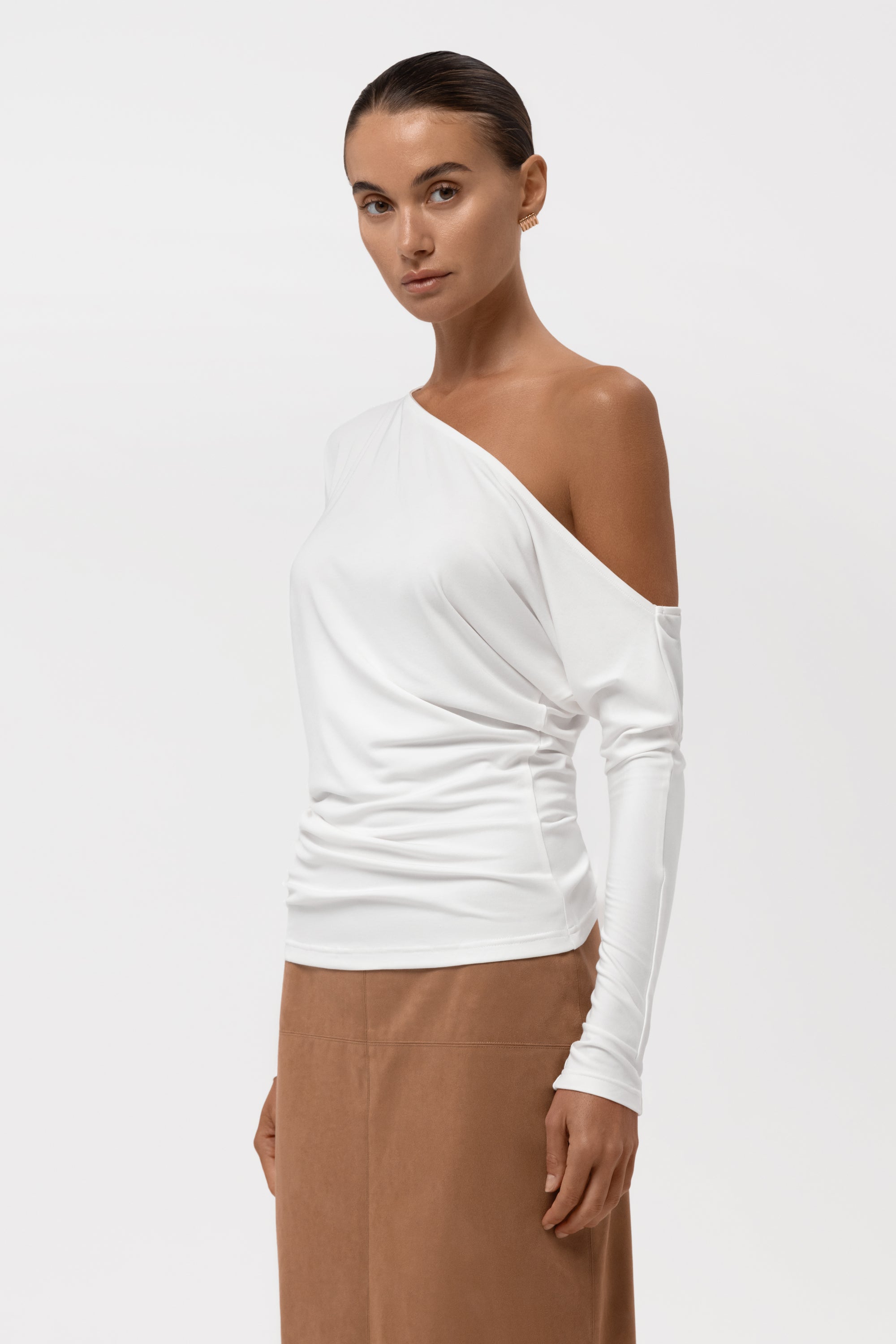 Sola Slouchy Jersey Longline Top - White