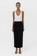 Paneled Faux Suede Midi Skirt - Black