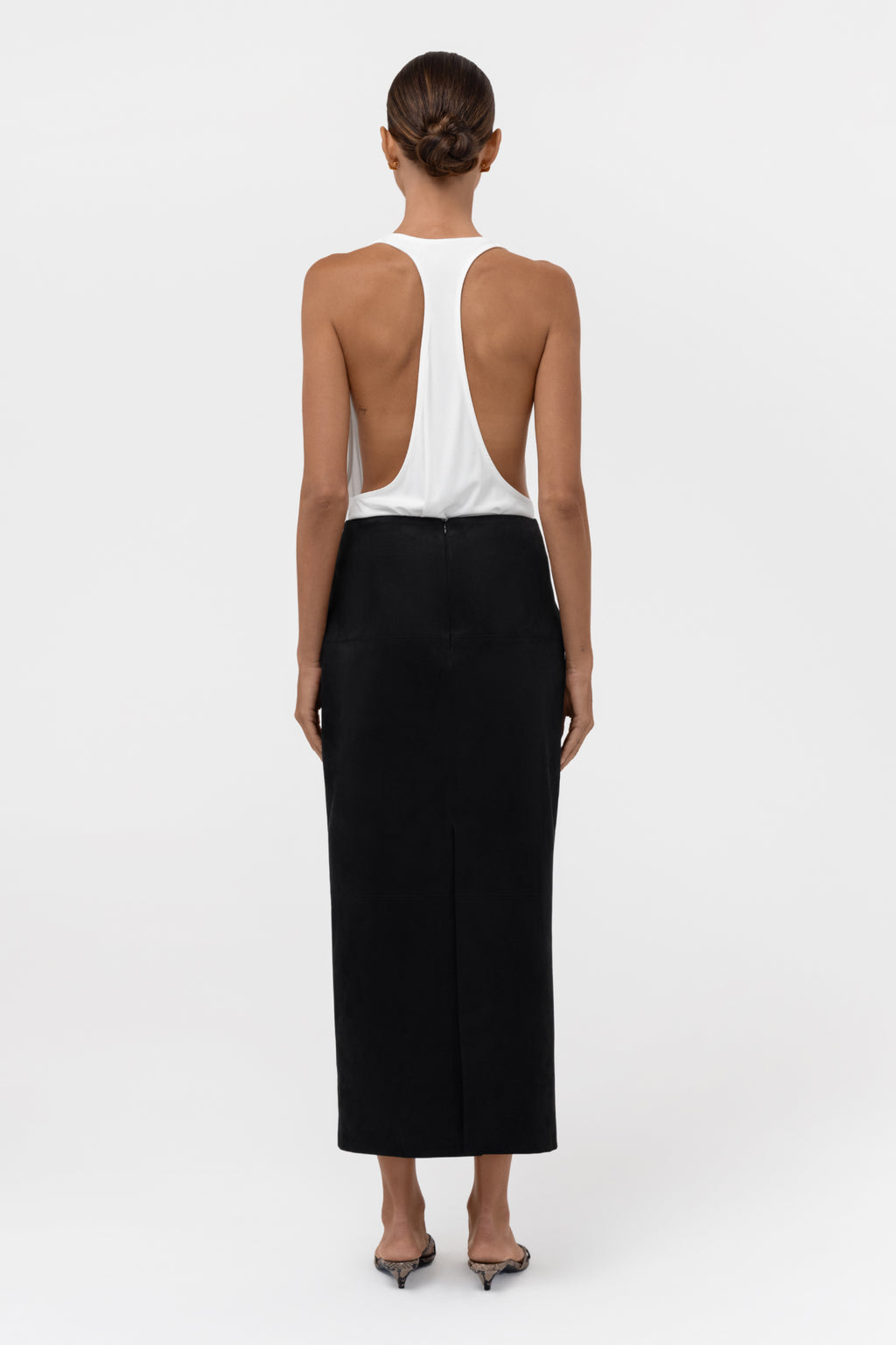 Paneled Faux Suede Midi Skirt - Black