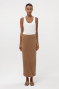 Paneled Faux Suede Midi Skirt - Camel
