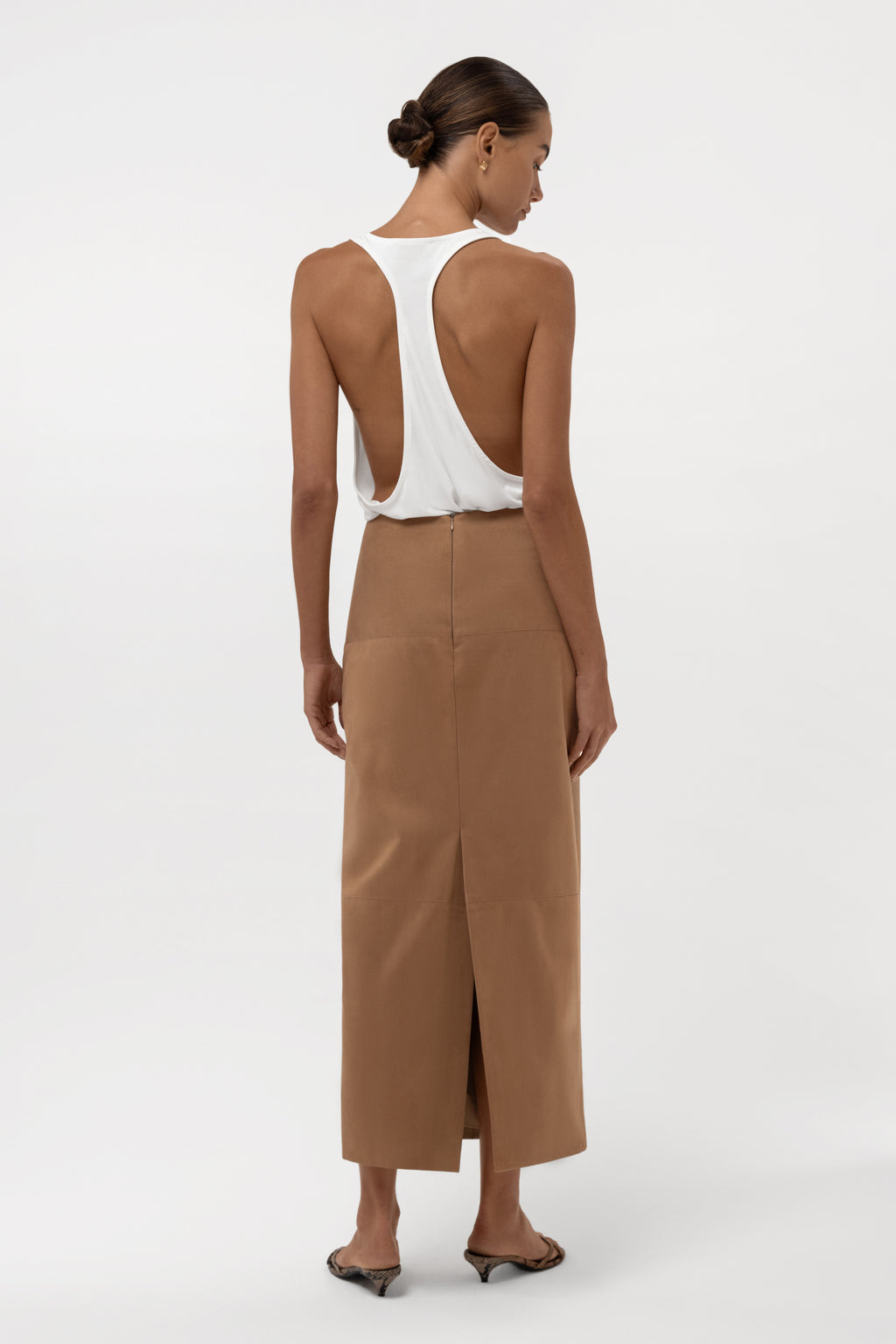 Paneled Faux Suede Midi Skirt - Camel
