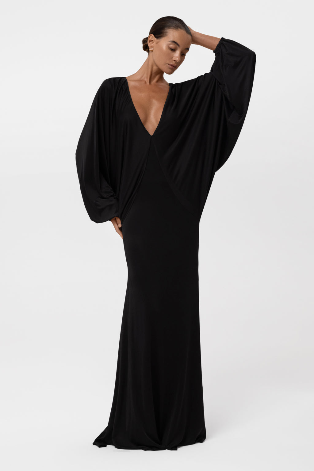 Praia Plunging Drape Gown - Black.