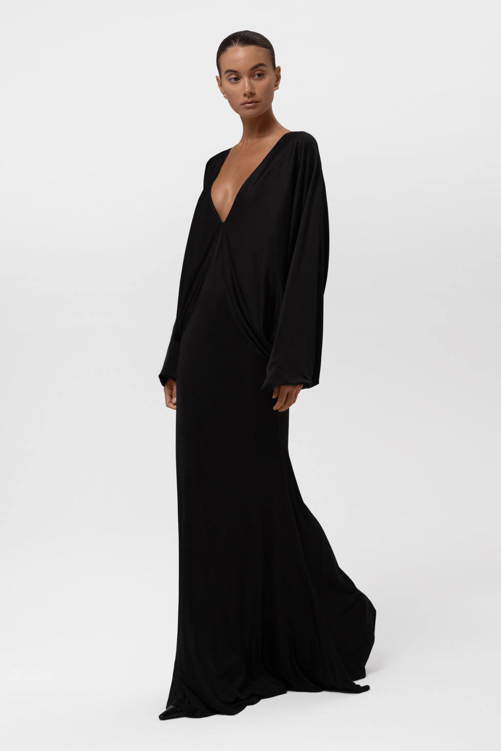 Praia Plunging Drape Gown - Black.